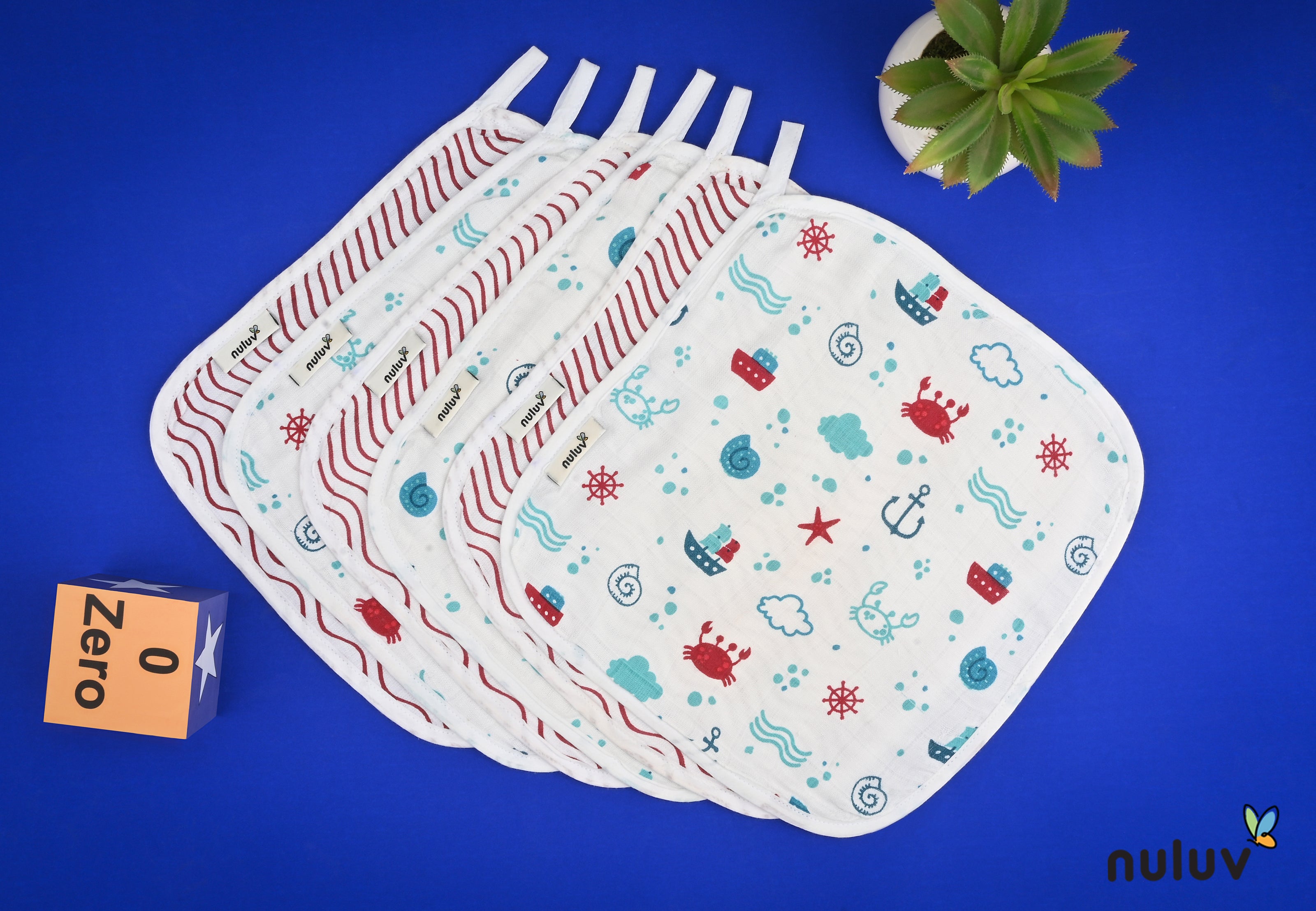 Nuluv Bamboo Cotton Anchor Wash Cloths for Baby, Soft, Absorbent & Reusable, Pack of 6