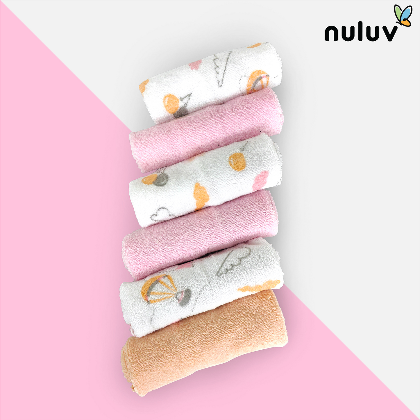 Nuluv Printed baby napkins for Girls - Pack of 6