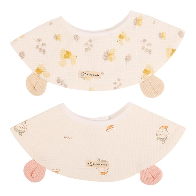 Nuluv Baby Bibs, Soft, Hypoallergenic, Snap Button Bibs for Newborns 0+ Months, Eco-Friendly, Super Absorbent, Made with 100% Organic Cotton, Multi Color on Off-White Base, Pack of 2