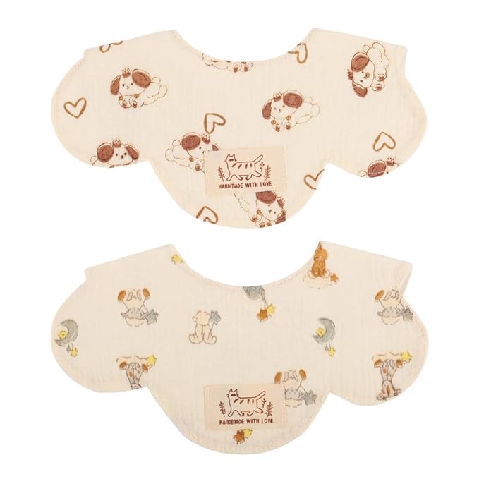 Nuluv Baby Bibs, Soft, Quick-Drying and Gentle for Sensitive Skin, Snap Button Closure, Reusable and Highly Absorbent, Made with 100% Muslin Cotton, 0+ Months, Multi on Off-White Base, Pack of 2
