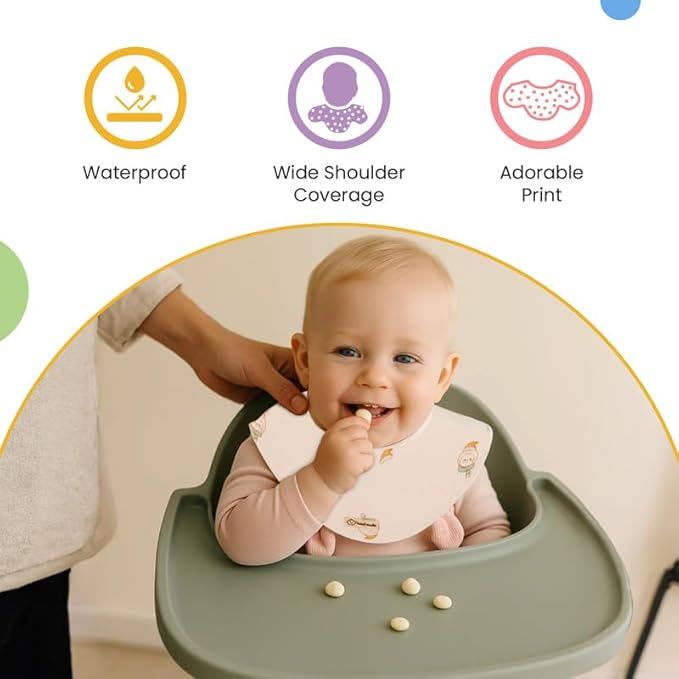 Nuluv Baby Bibs, Soft, Hypoallergenic, Snap Button Bibs for Newborns 0+ Months, Eco-Friendly, Super Absorbent, Made with 100% Organic Cotton, Multi Color on Off-White Base, Pack of 2