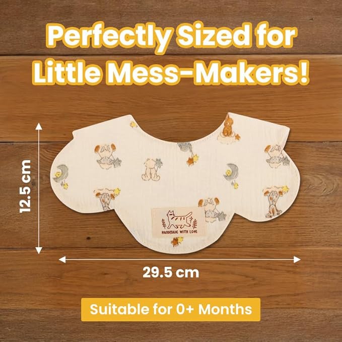Nuluv Baby Bibs, Soft, Quick-Drying and Gentle for Sensitive Skin, Snap Button Closure, Reusable and Highly Absorbent, Made with 100% Muslin Cotton, 0+ Months, Multi on Off-White Base, Pack of 2