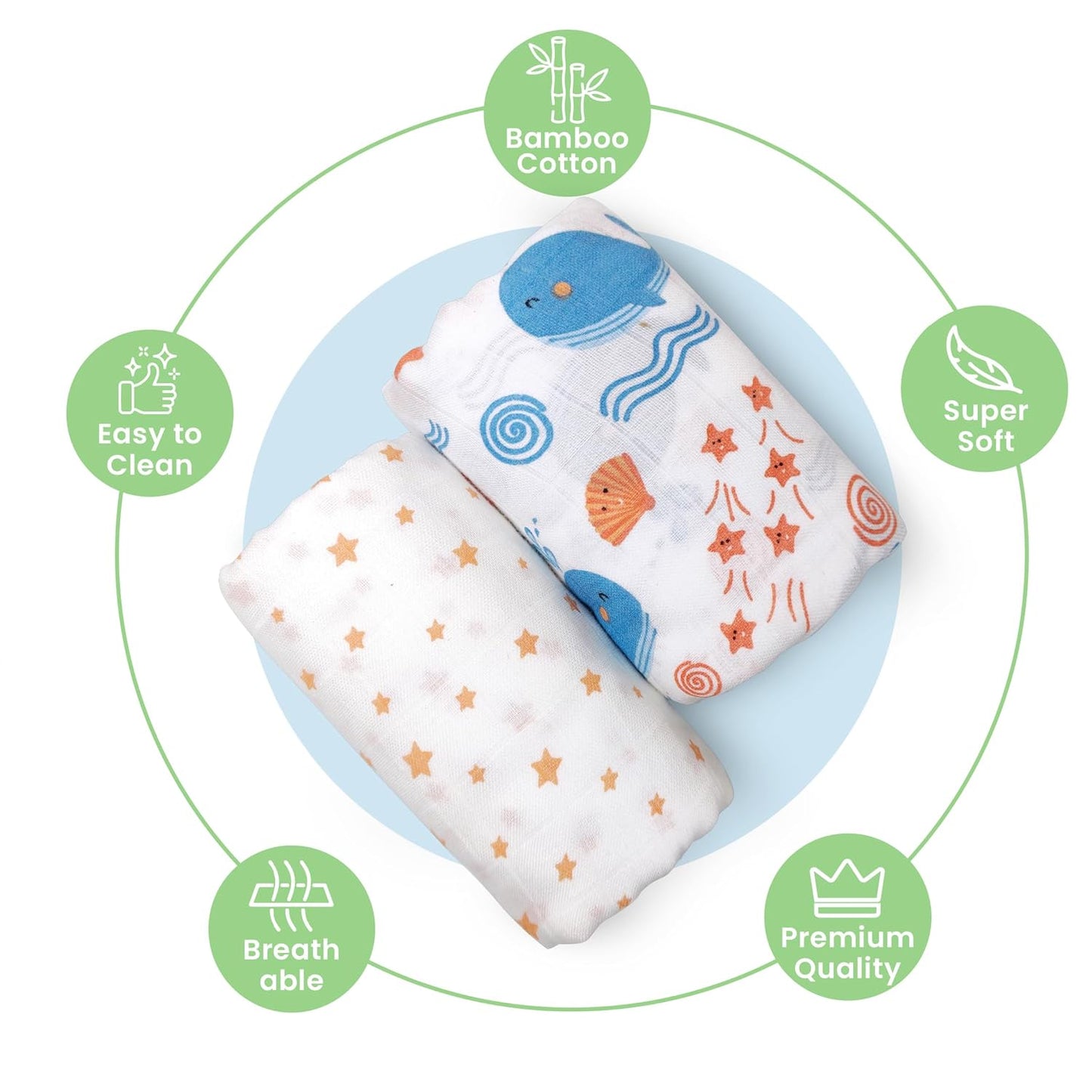 Nuluv Whale Swaddle Wrap Super Ultra Soft Cotton Malmal Baby Swaddle Cloth | Soft Pure Cotton Sheets Baby Wrap Set for New Born Babies | New Born Swaddles, Suitable 0 to 6 Months, Blue