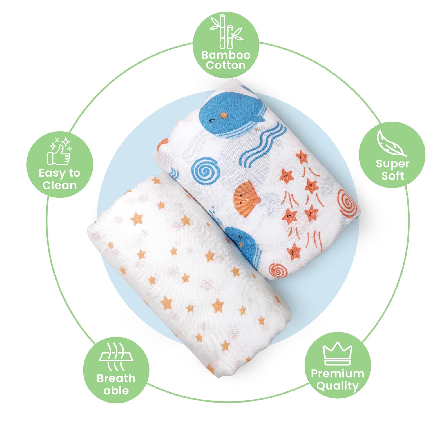 Nuluv Whale Swaddle Wrap Super Ultra Soft Cotton Malmal Baby Swaddle Cloth | Soft Pure Cotton Sheets Baby Wrap Set for New Born Babies | New Born Swaddles, Suitable 0 to 6 Months, Blue