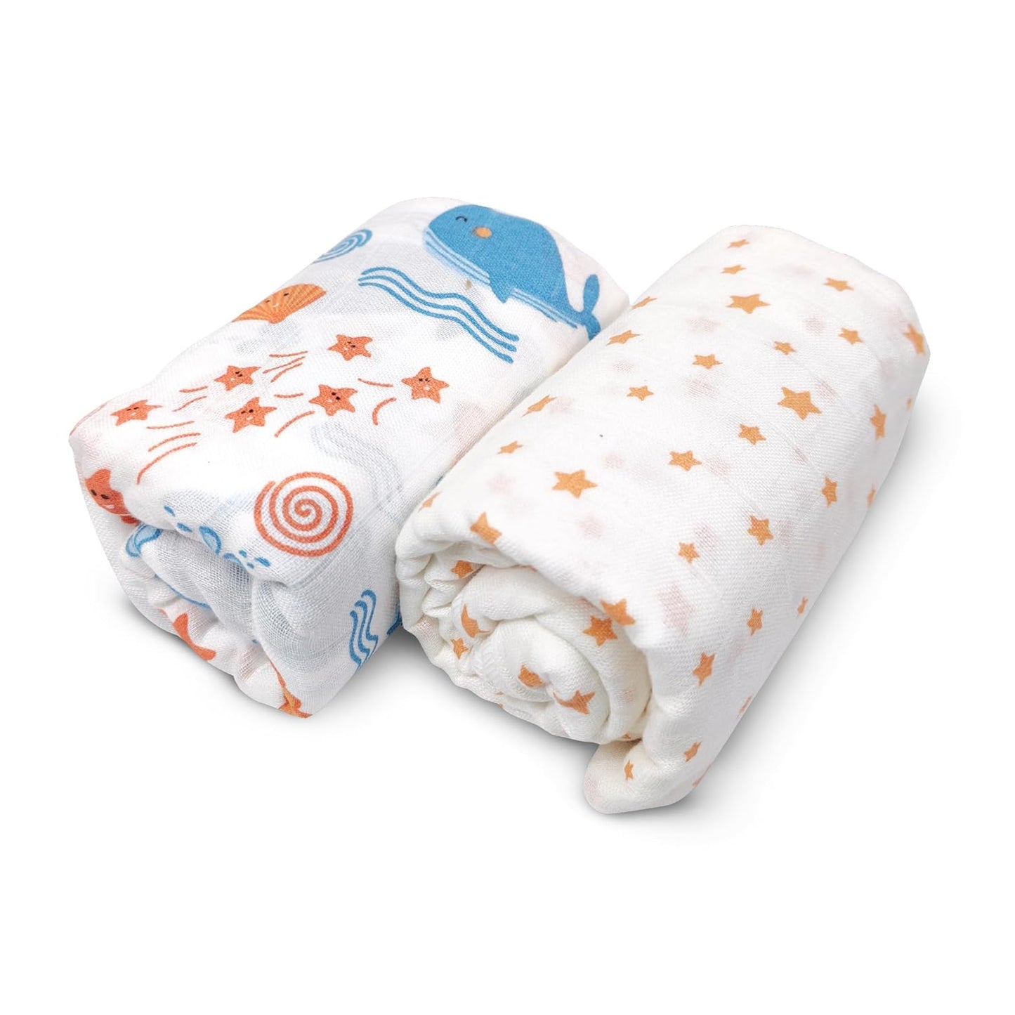 Nuluv Whale Swaddle Wrap Super Ultra Soft Cotton Malmal Baby Swaddle Cloth | Soft Pure Cotton Sheets Baby Wrap Set for New Born Babies | New Born Swaddles, Suitable 0 to 6 Months, Blue