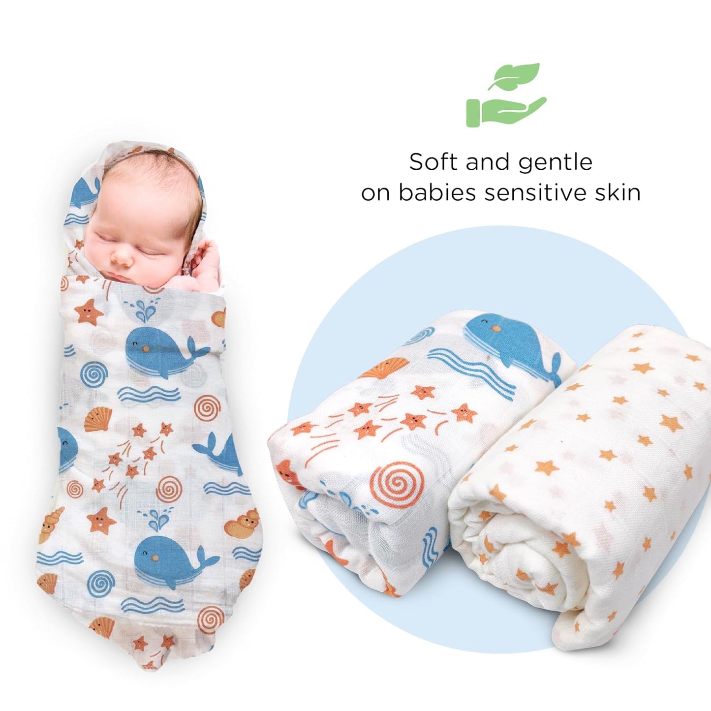 Nuluv Whale Swaddle Wrap Super Ultra Soft Cotton Malmal Baby Swaddle Cloth | Soft Pure Cotton Sheets Baby Wrap Set for New Born Babies | New Born Swaddles, Suitable 0 to 6 Months, Blue