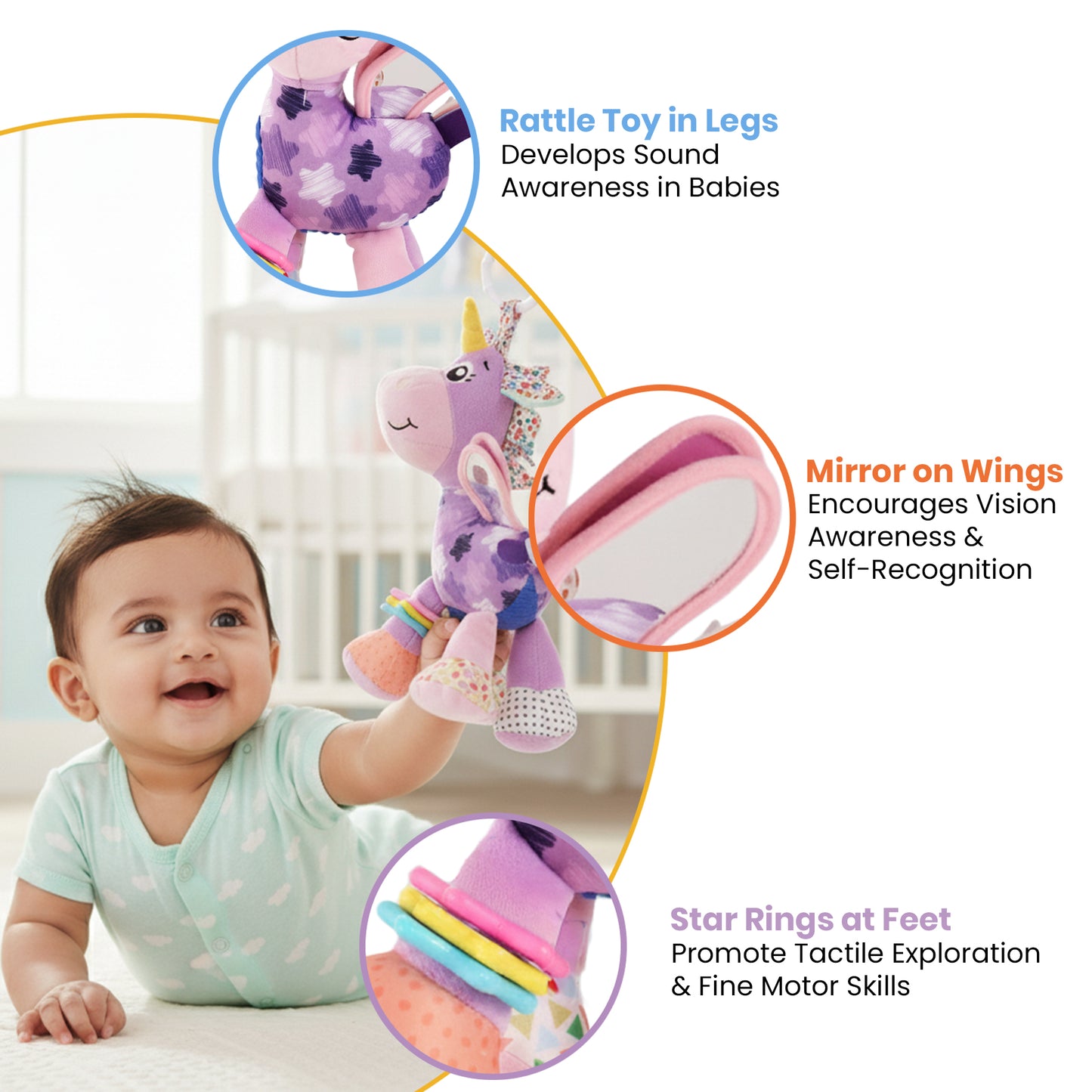 Nuluv Activity Unicorn – Soft Rattle & Crinkle Toy, 3+ Months