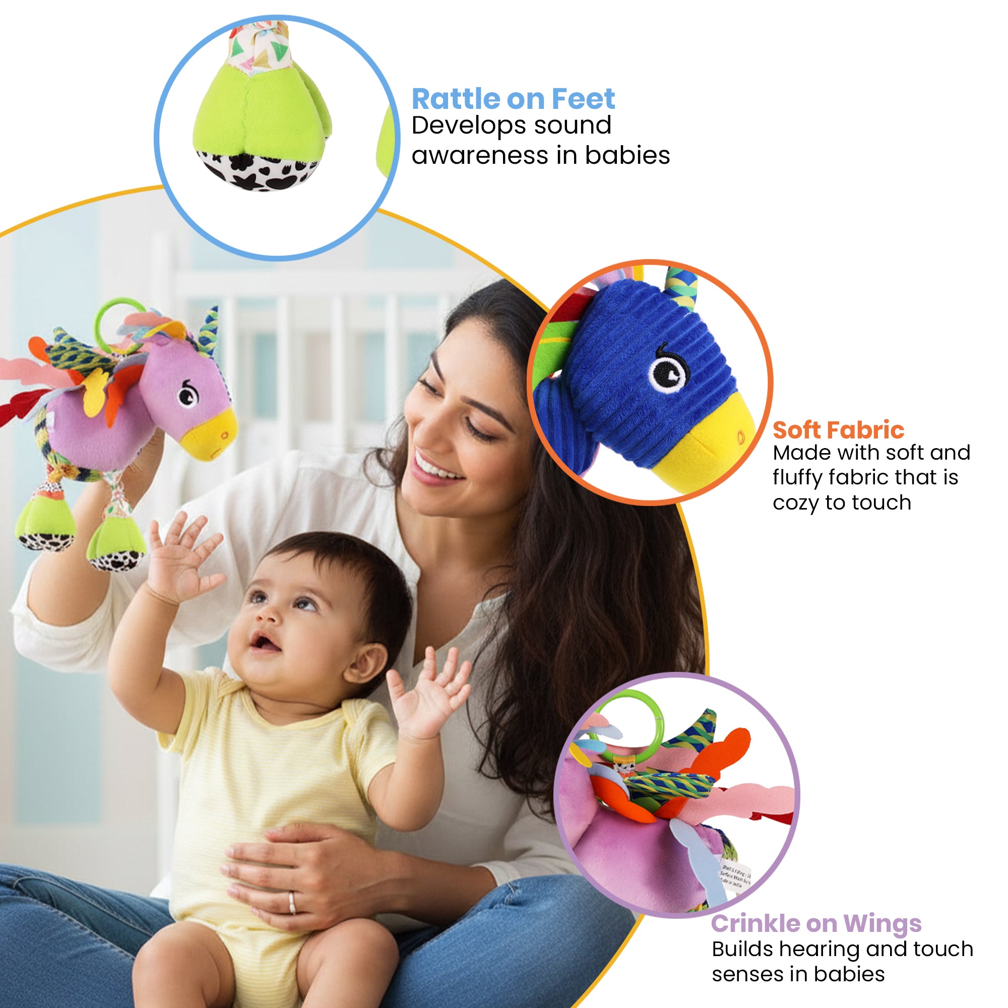 Nuluv Sparkly Unicorn Baby Toy – Rattle & Sensory Plush, 3+ Months