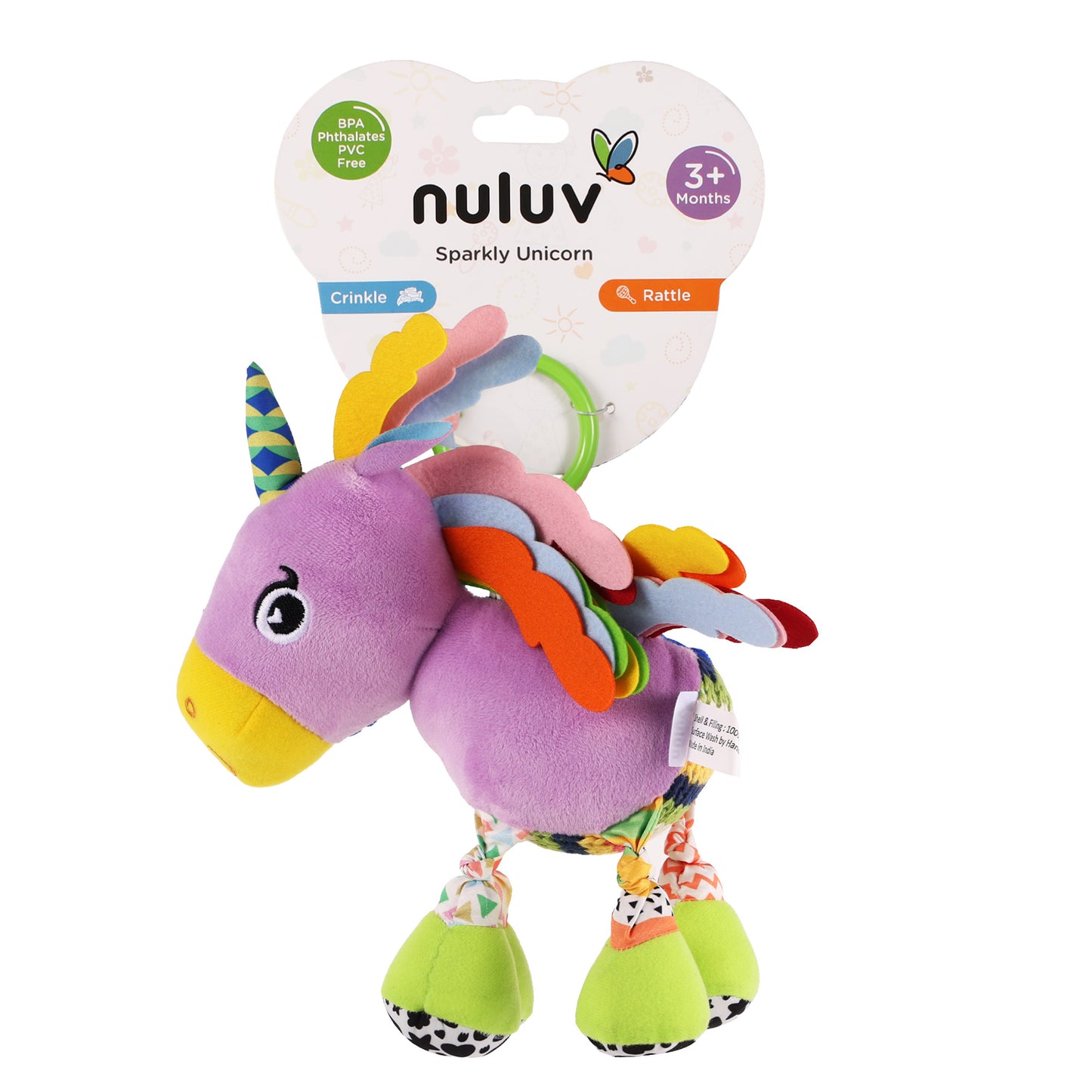 Nuluv Sparkly Unicorn Baby Toy – Rattle & Sensory Plush, 3+ Months