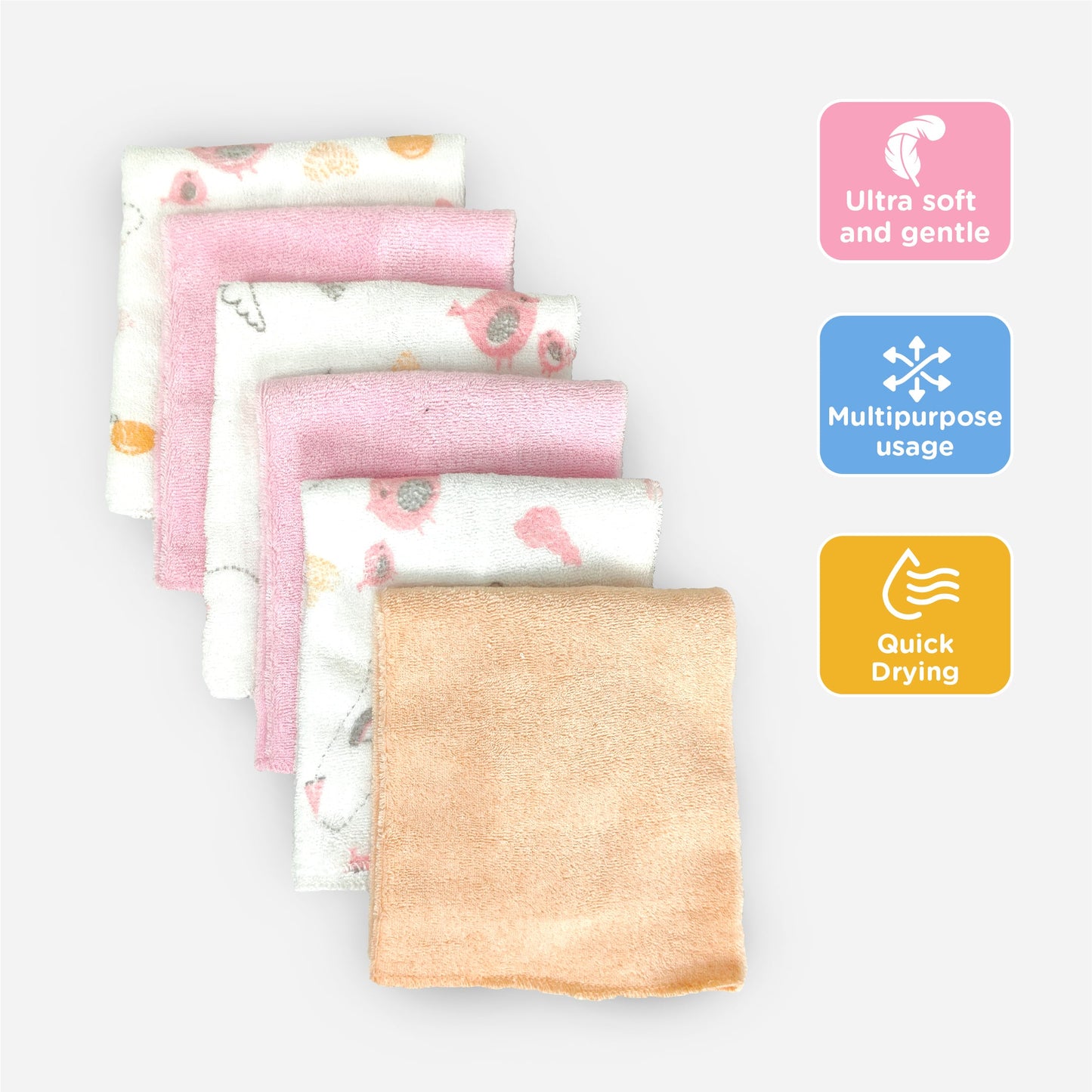 Nuluv Printed baby napkins for Girls - Pack of 6