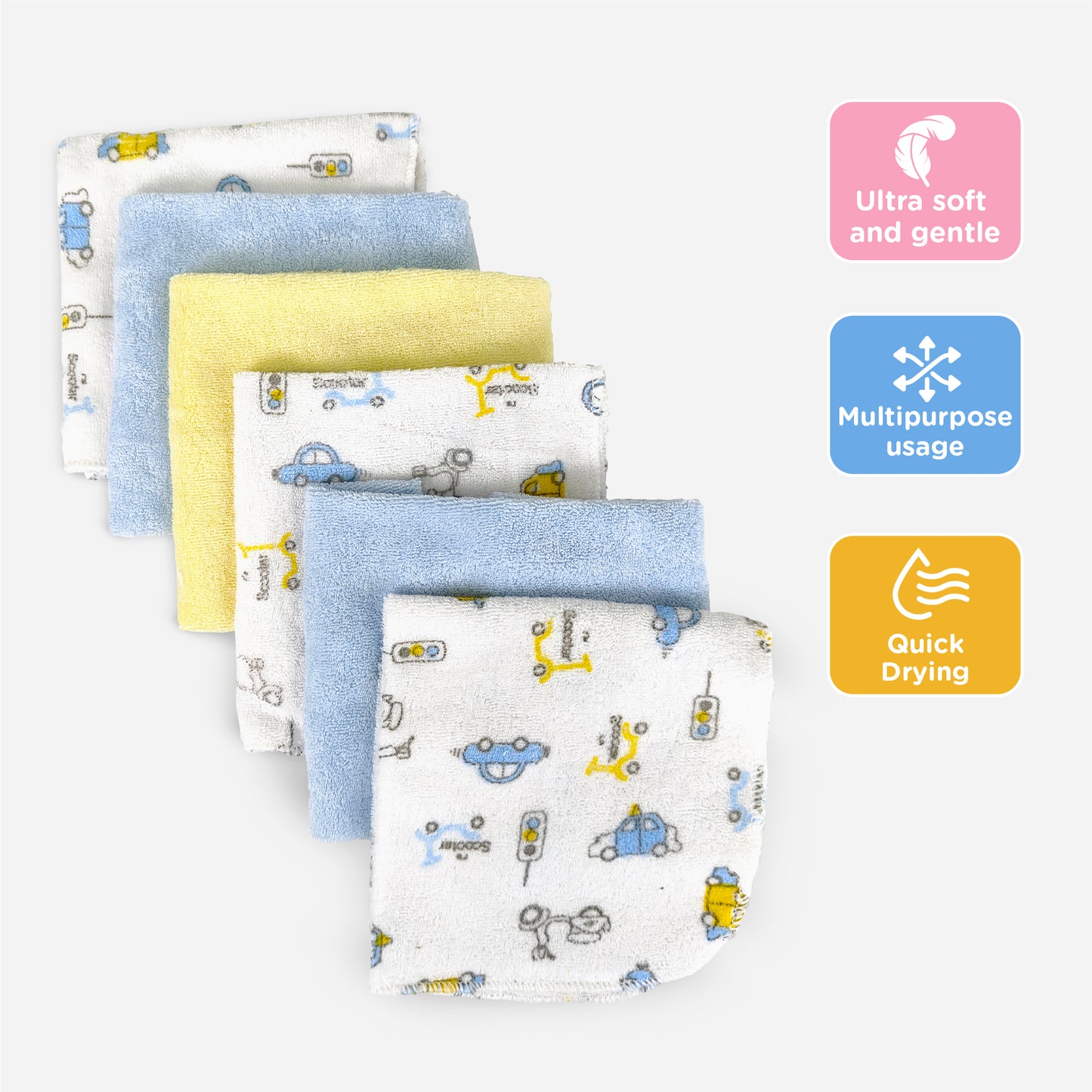 Nuluv Printed baby napkins for Boys - Pack of 6