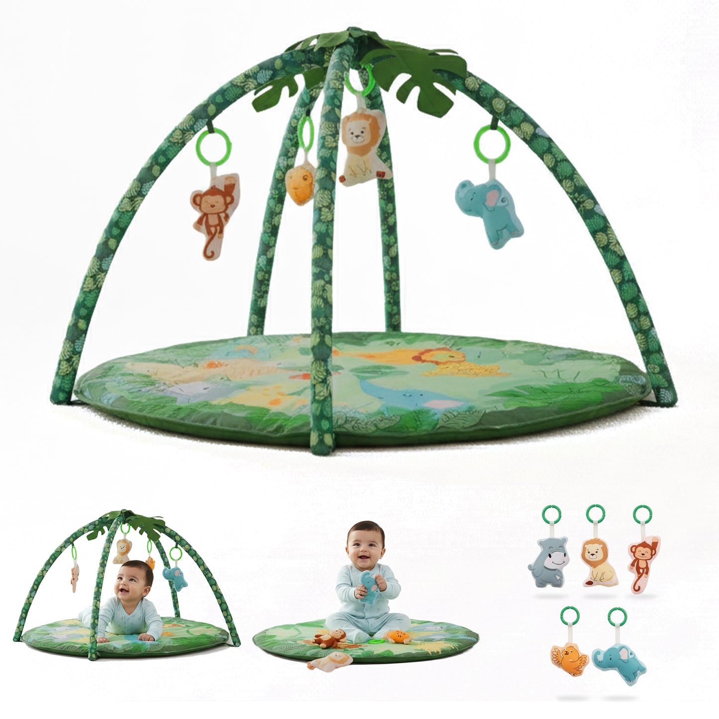 Nuluv ForestFun Playgym for Babies, Soft and Breathable Baby Play Mat with Hanging Crinkles, Squeaker, and Rattles, Foldable, Washable and Non-Toxic Play Gym, for Infants 2+ Months