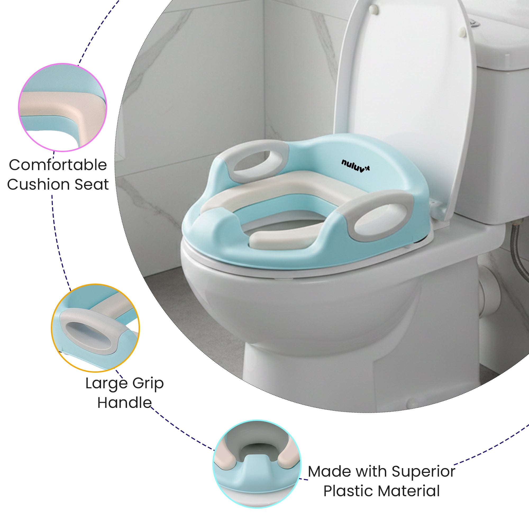 Potty Training Seat with Soft Cushion, Non-Slip, Baby-Safe Potty Seat with Handles