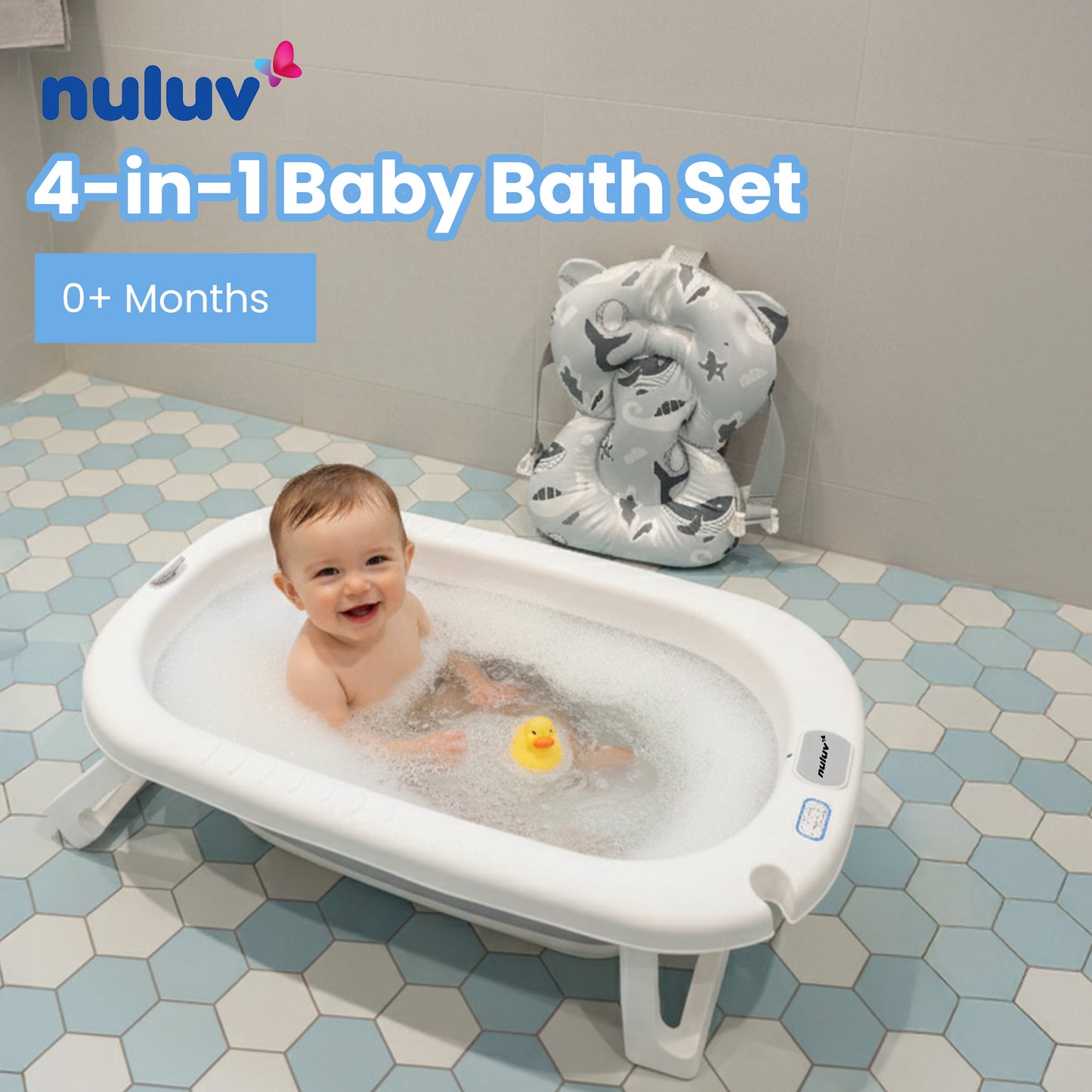 4-in-1 Foldable Baby Bath Tub Set With  Sling, Folding Bucket and Rinser