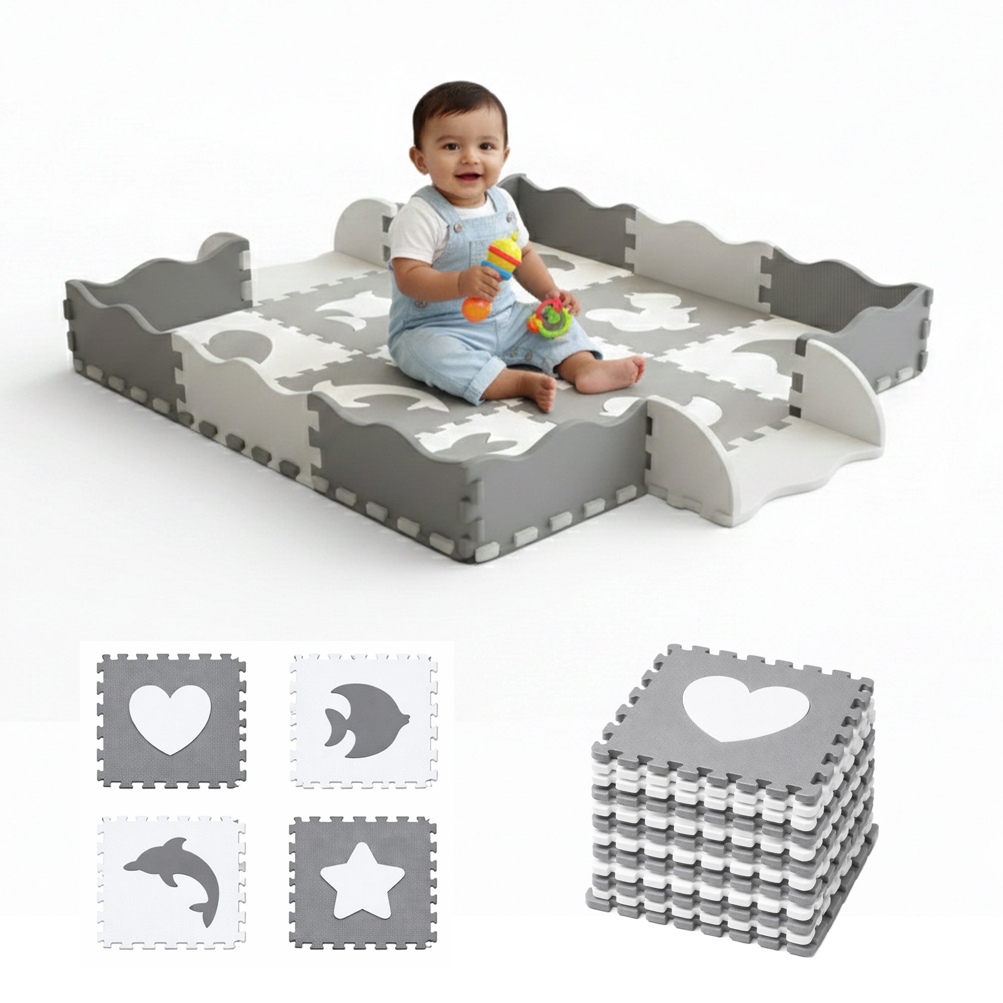 Nuluv Tiny Tails Soft Foam Play Mat with Safety Fence – EVA Interlocking Baby Floor Mat