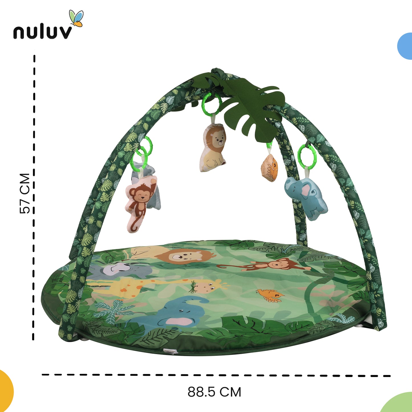Nuluv ForestFun Playgym for Babies, Soft and Breathable Baby Play Mat with Hanging Crinkles, Squeaker, and Rattles, Foldable, Washable and Non-Toxic Play Gym, for Infants 2+ Months