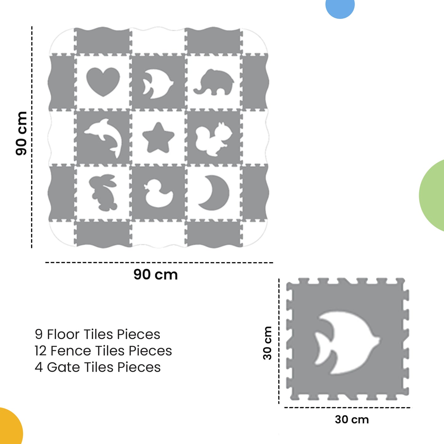 Nuluv Tiny Tails Soft Foam Play Mat with Safety Fence – EVA Interlocking Baby Floor Mat
