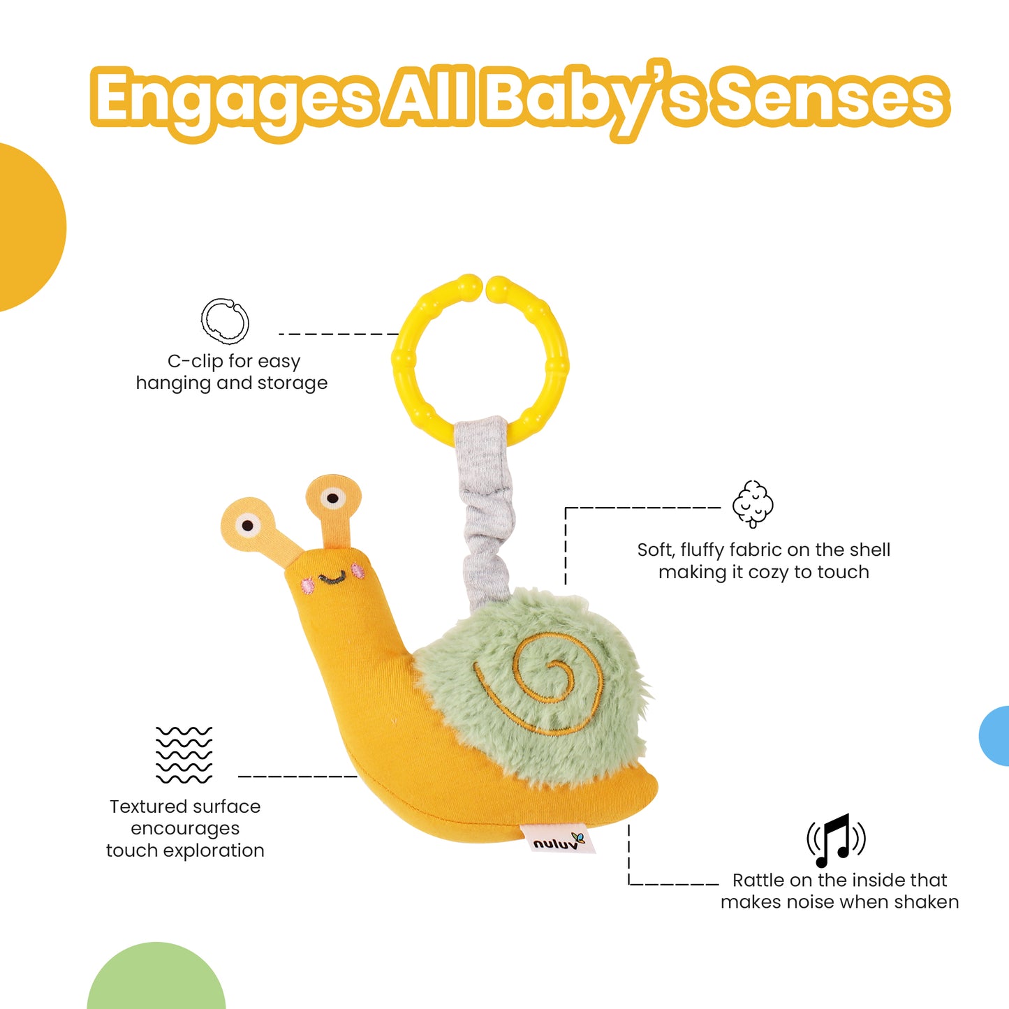 Nuluv Soft Snail Rattle Sound Buddy for Babies 3 Month+