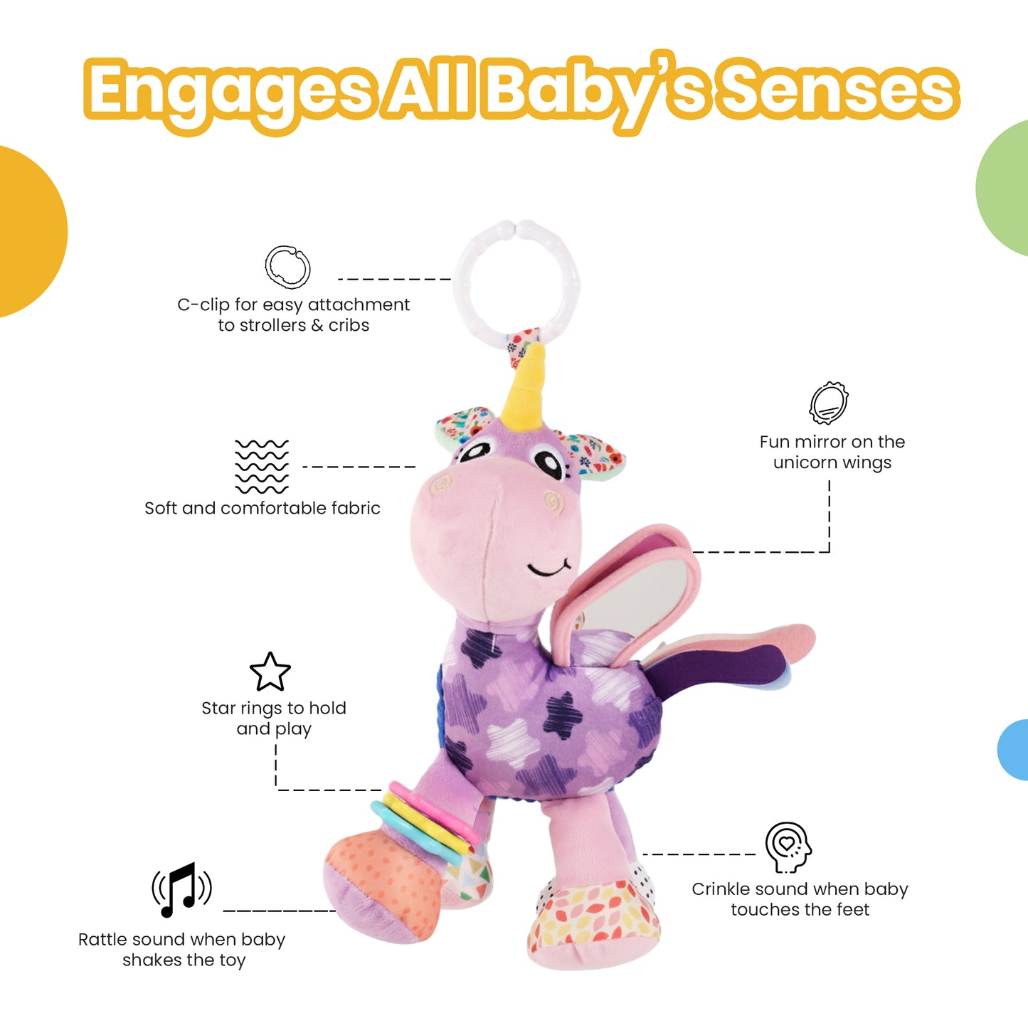 Nuluv Activity Unicorn – Soft Rattle & Crinkle Toy, 3+ Months