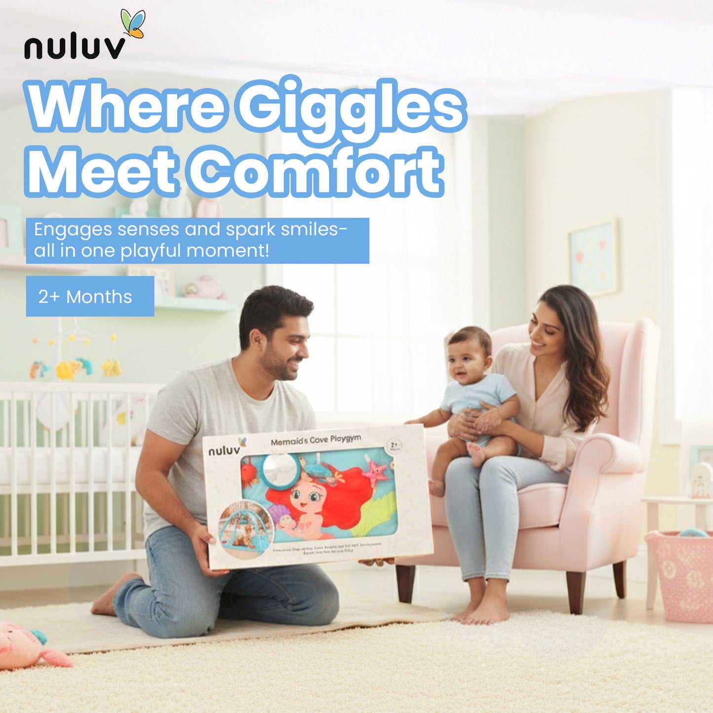 Nuluv Mermaid’s Cove Playgym for Babies, Soft Baby Play With Hanging Toy