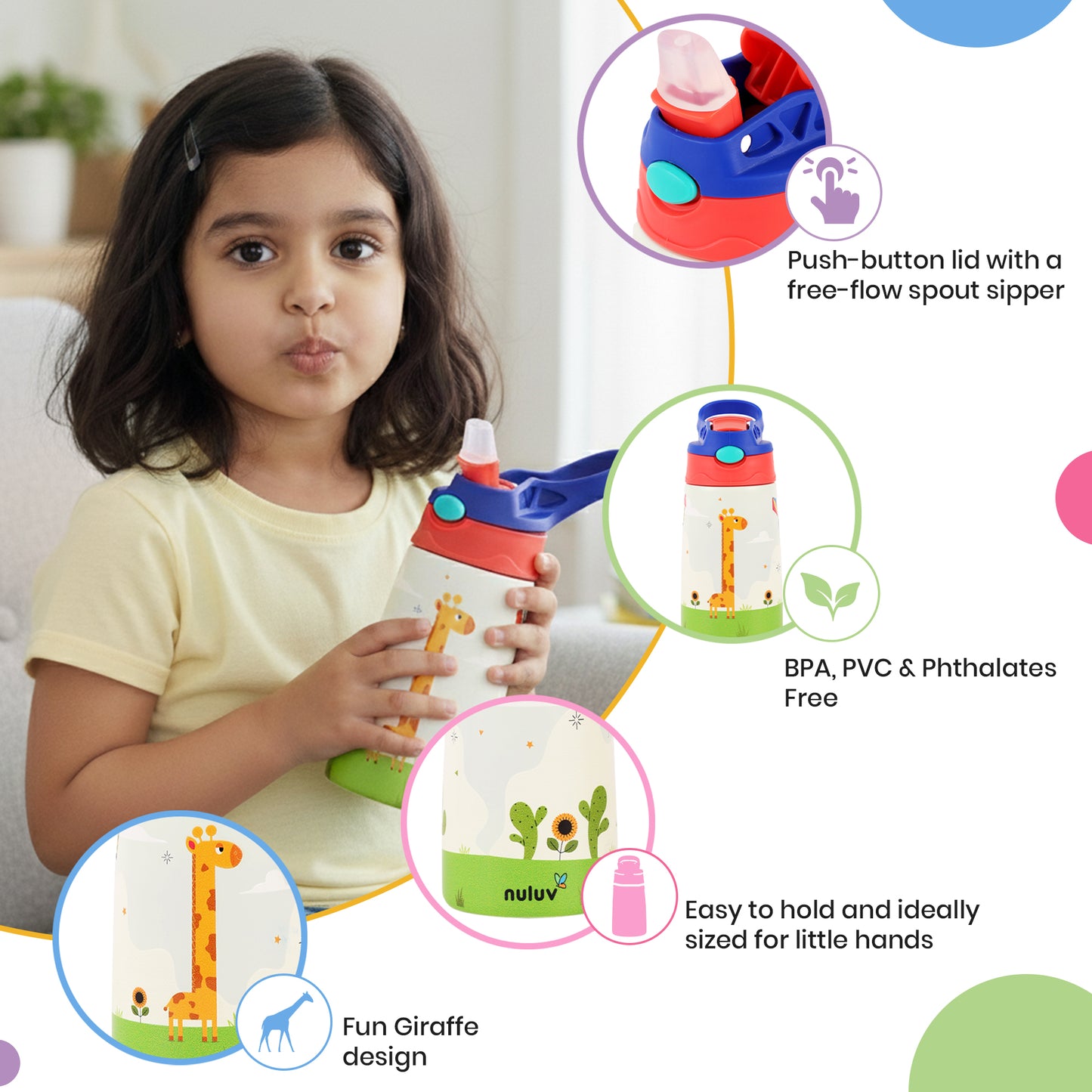 Nuluv Weaning and Feeding Insulated Giraffe Spout Sipper Bottle For Baby