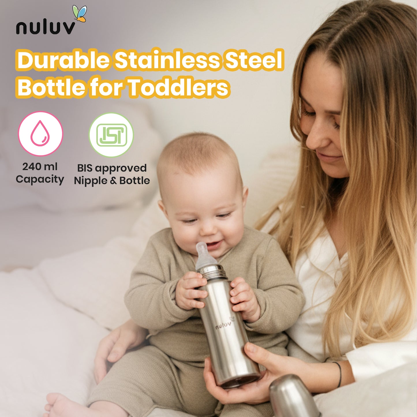 Nuluv Nourish+ Stainless Steel Baby Feeding Bottle