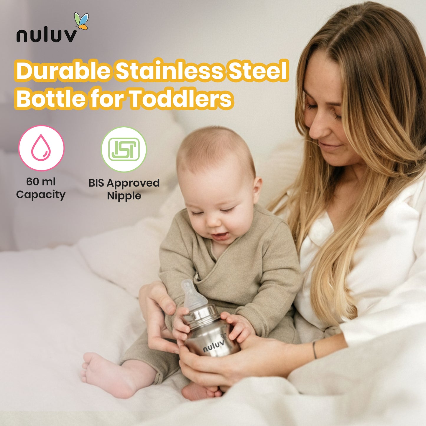 Nuluv Nourish+ Stainless Steel Feeding Bottle 60ml