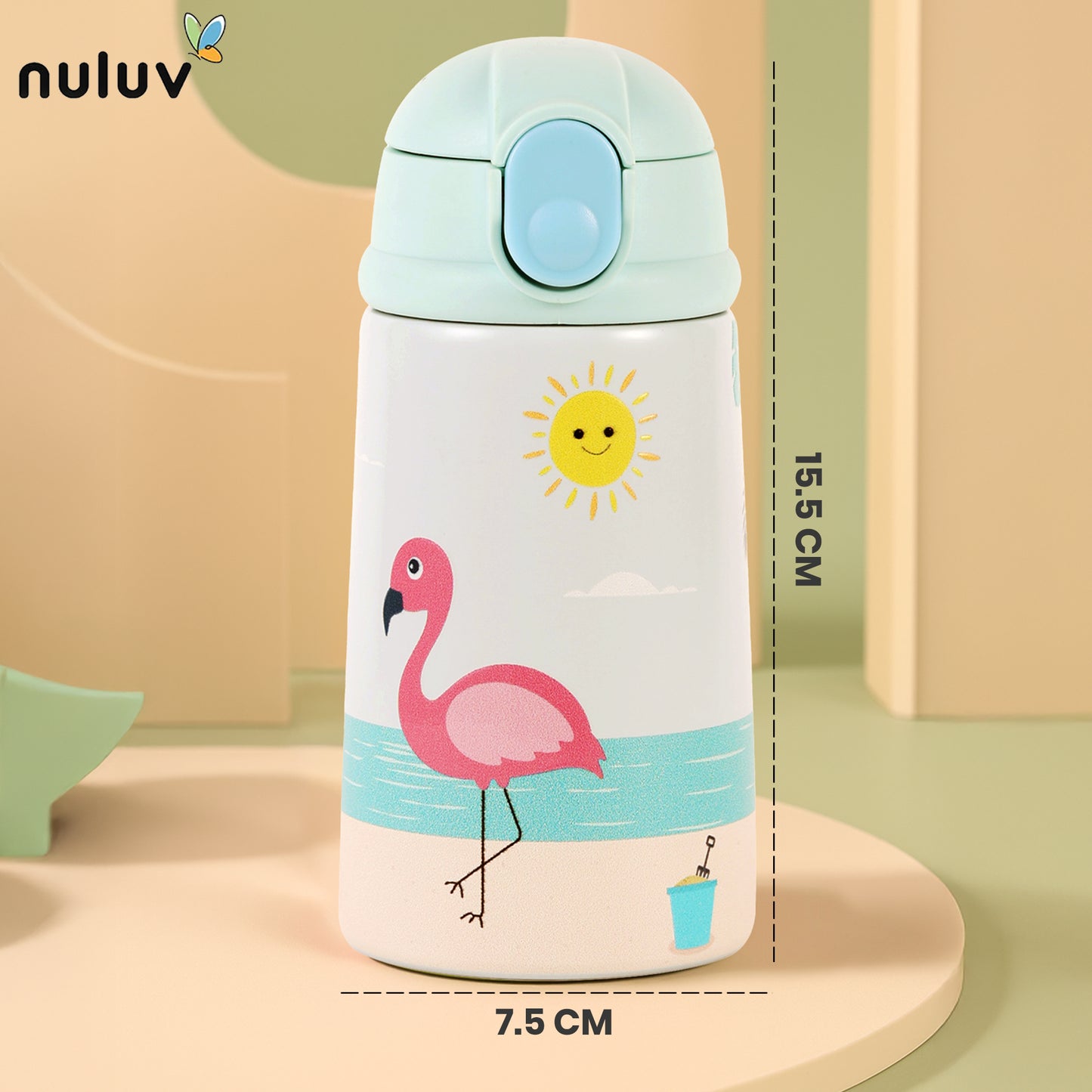 Nuluv Insulated Stainless Steel Straw Sipper For Baby Weaning and Feeding Flamingo 12 Month+