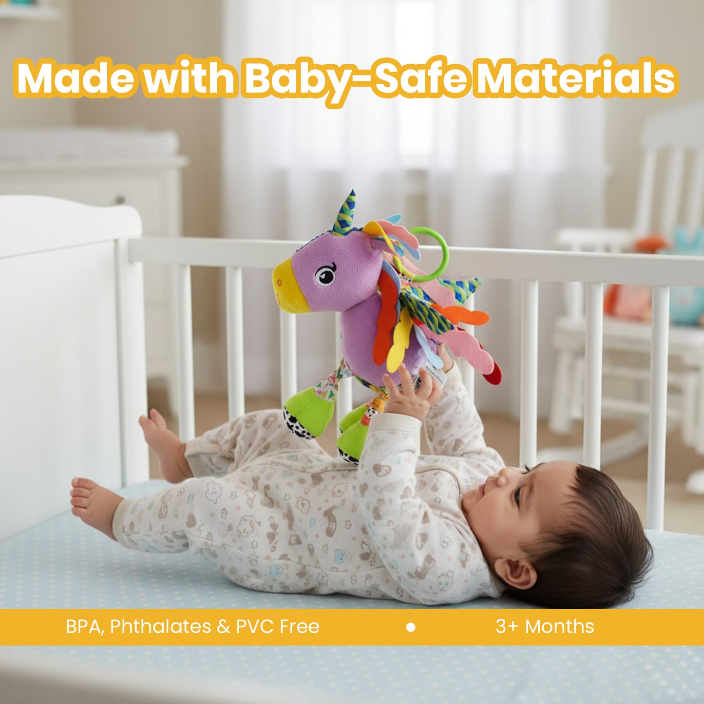 Nuluv Sparkly Unicorn Baby Toy – Rattle & Sensory Plush, 3+ Months