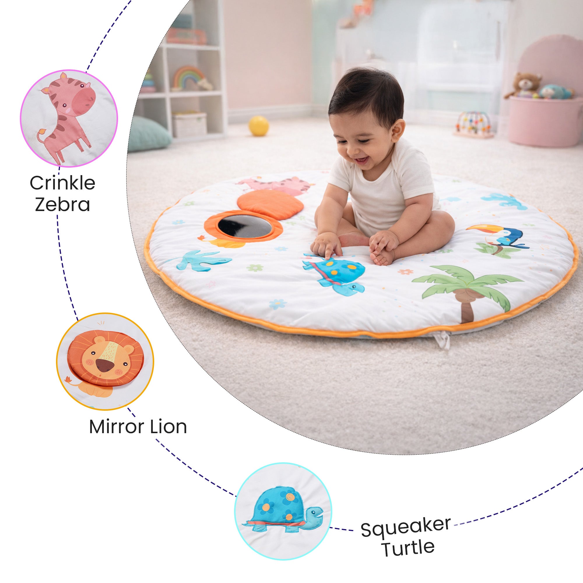 Jungle Jamboree Activity Playmat for Baby with Mirror, Crinkle & Squeaker 2+ Months