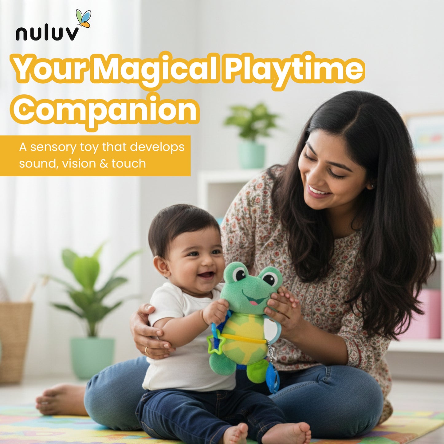 Activity Toad Baby Toy, Crinkle Fish, Mirror, Teethers Stroller Toy for Babies