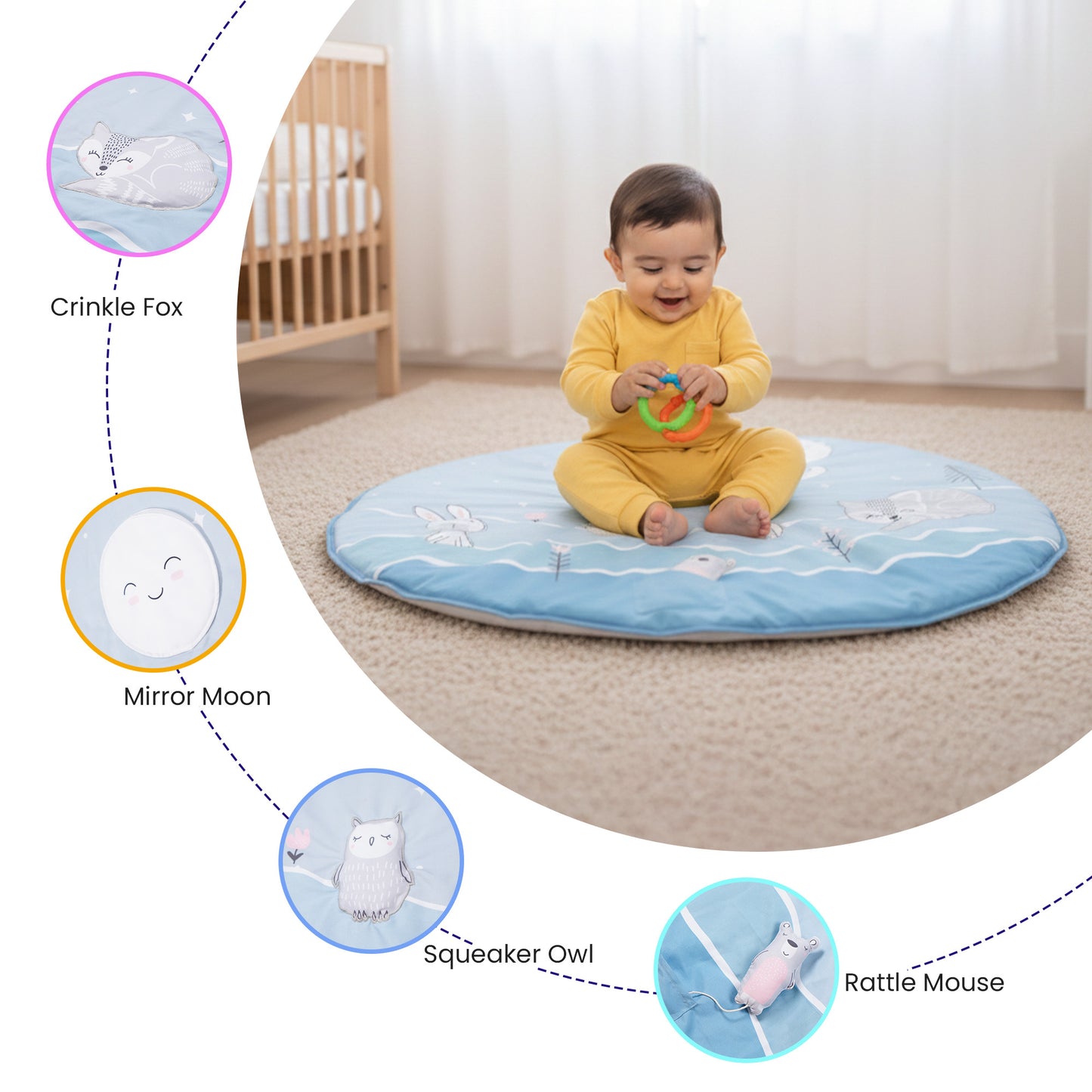 Nuluv Moonlight Activity Playmat for Baby With Mirror, Crinkle & Rattle