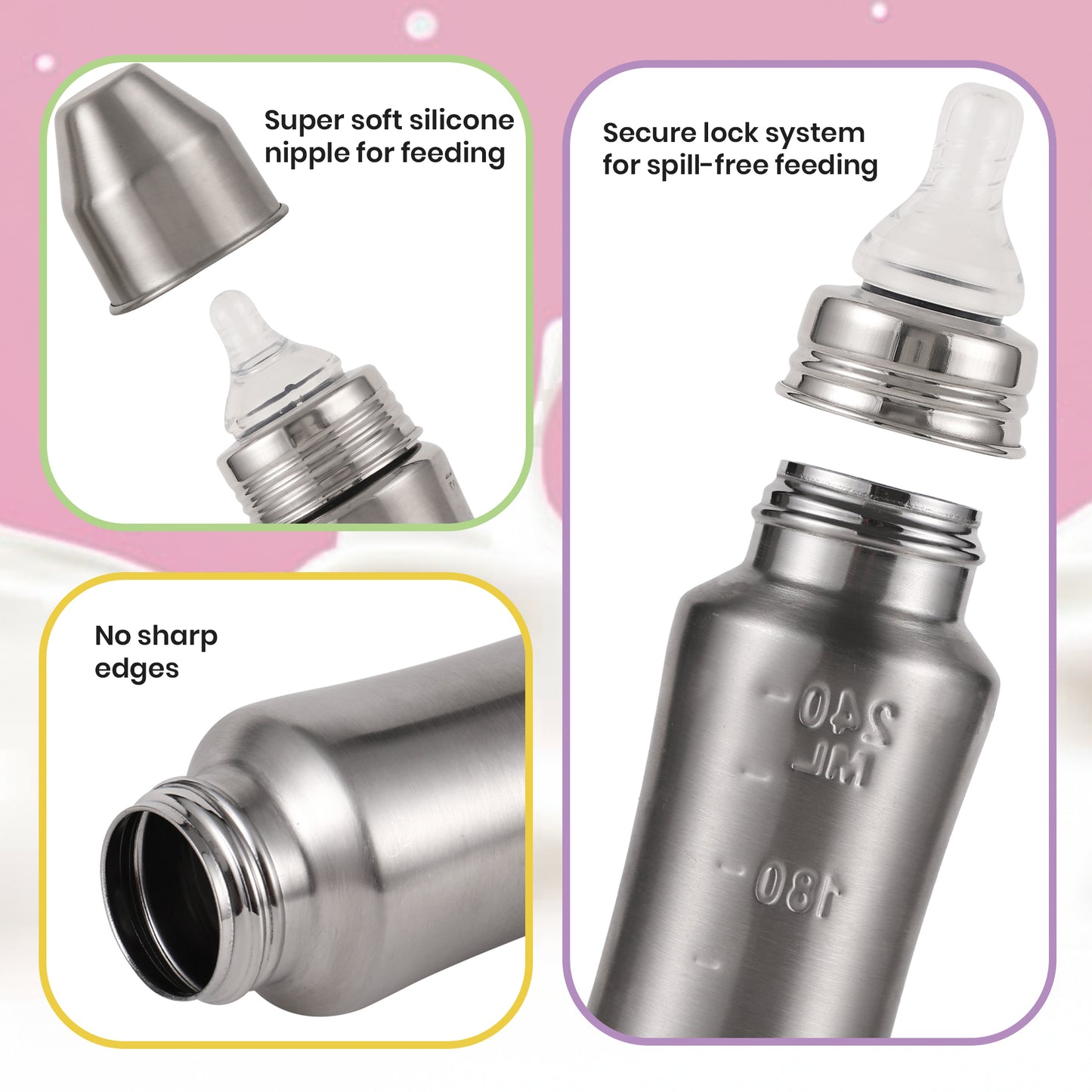 Nuluv Nourish+ Stainless Steel Baby Feeding Bottle