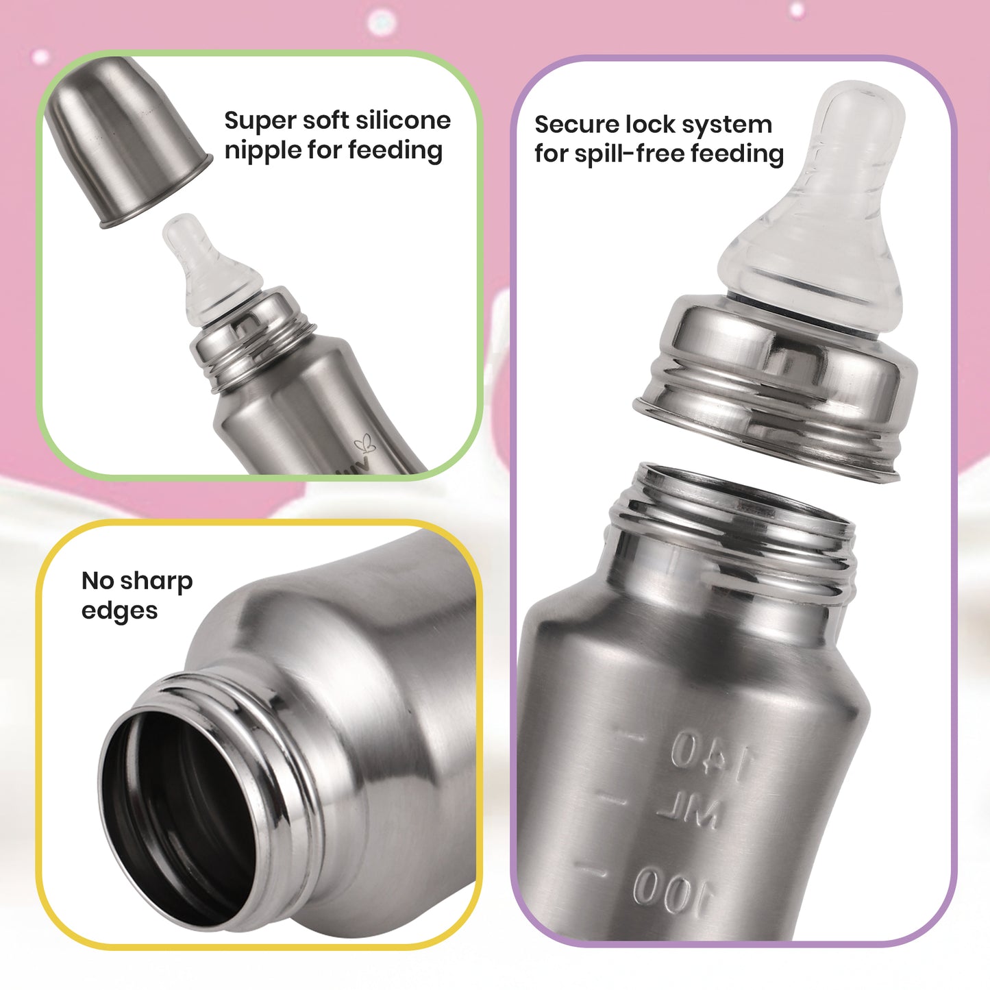 Nuluv Nourish+ Stainless Steel Feeding Bottle 140ml