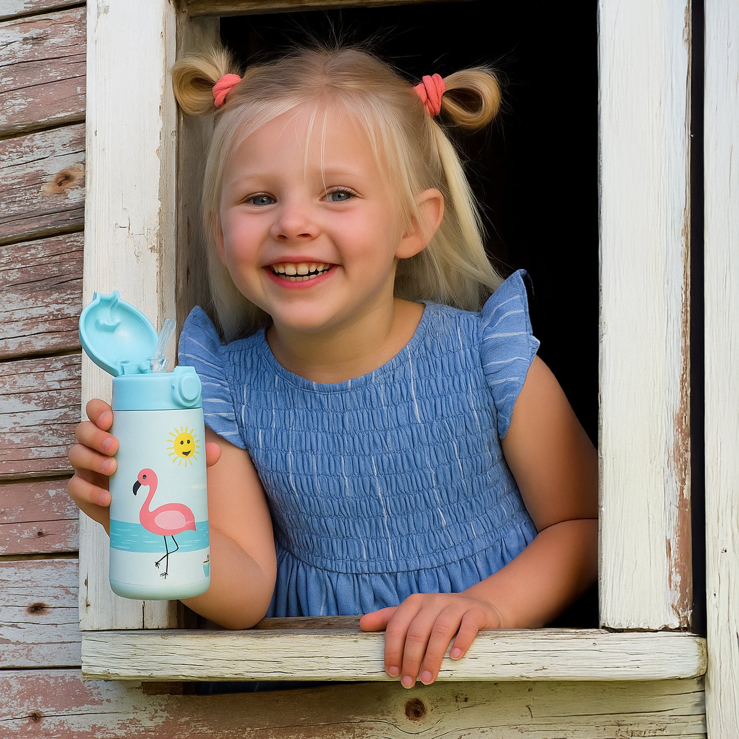 Nuluv Insulated Stainless Steel Straw Sipper For Baby Weaning and Feeding Flamingo 12 Month+