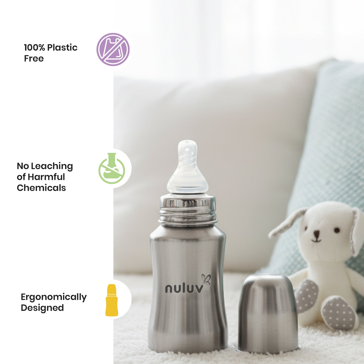 Nuluv Nourish+ Stainless Steel Feeding Bottle 140ml
