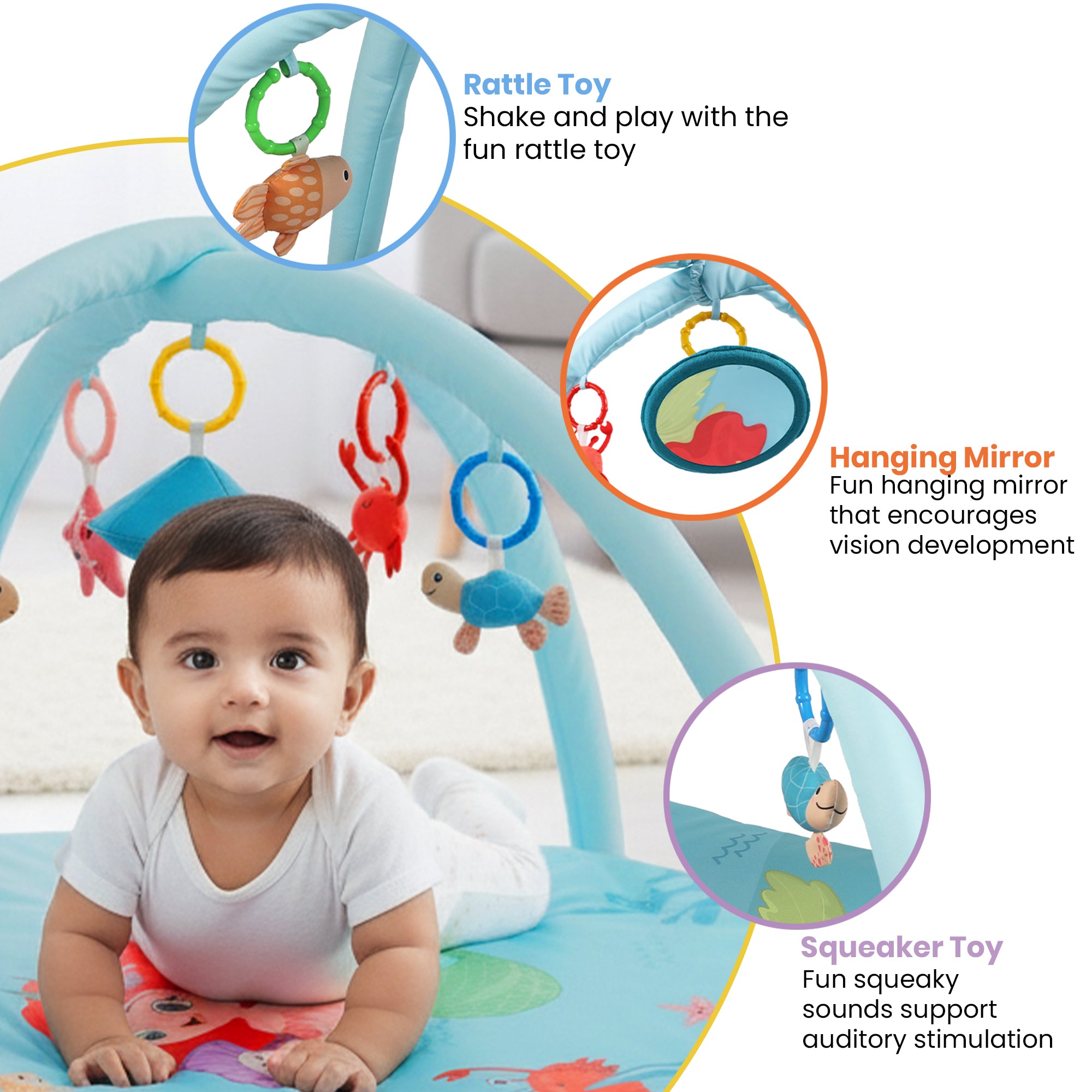 Nuluv Mermaid’s Cove Playgym for Babies, Soft Baby Play With Hanging Toy