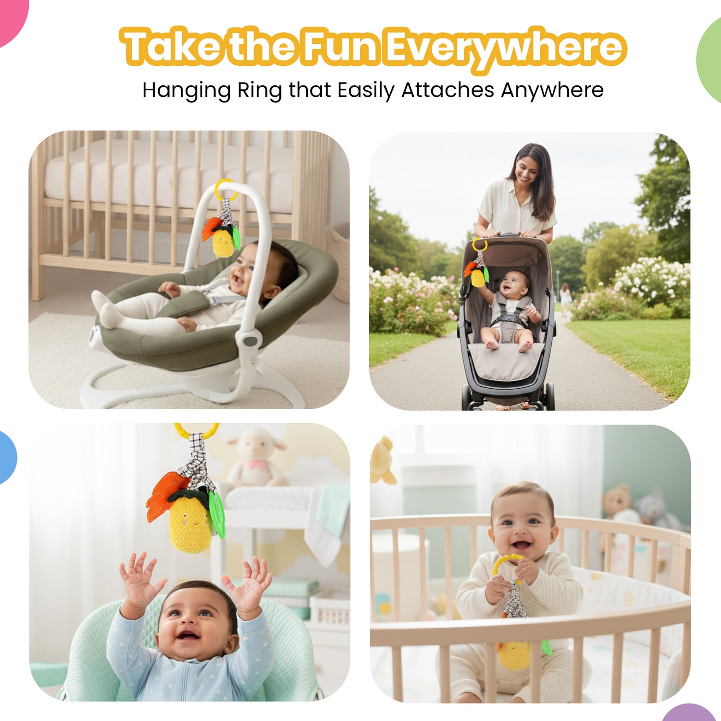 Nuluv Pineapple Baby Rattle – Soft Teether & Crinkle Toy, BPA-Free, 3+ Months