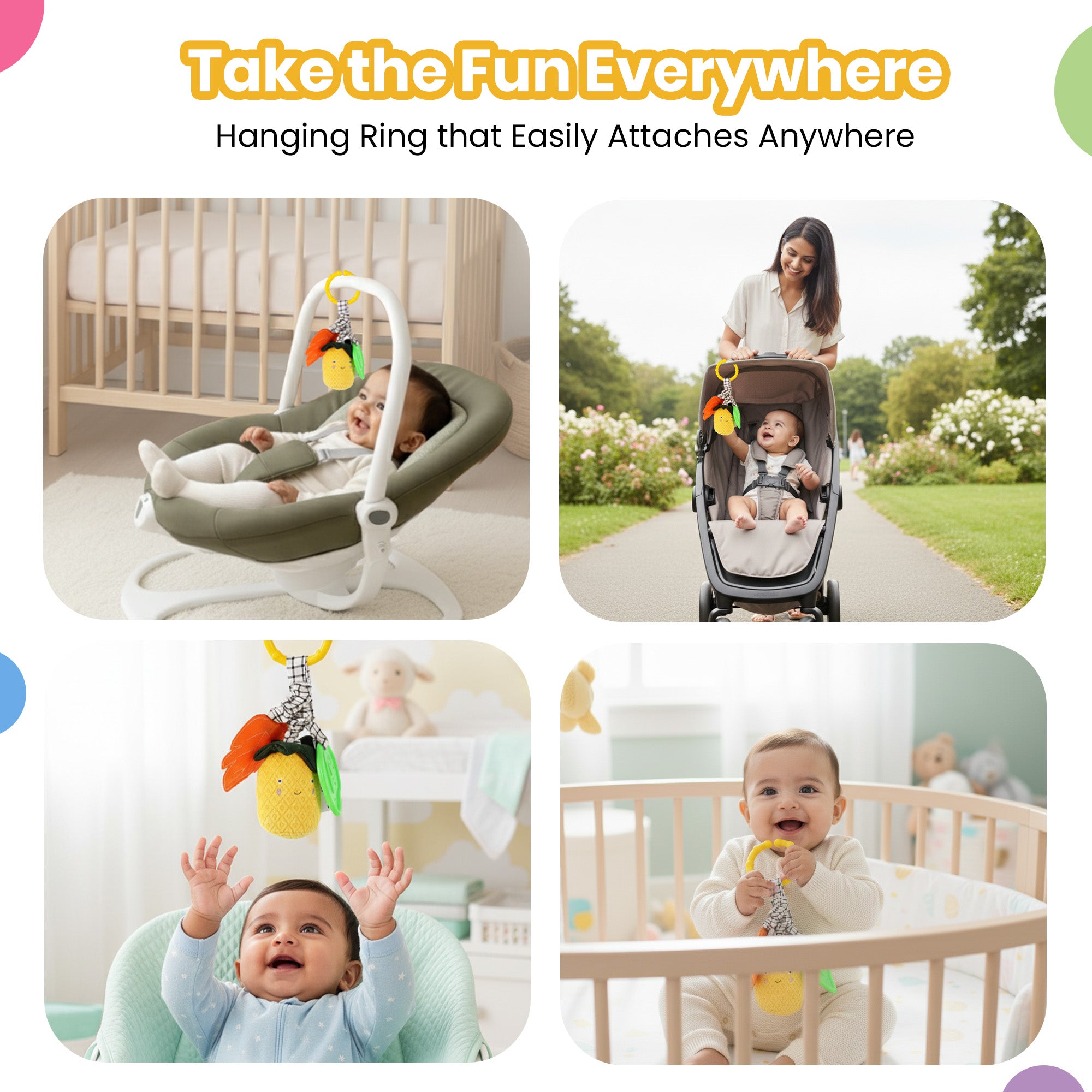 Nuluv Pineapple Baby Rattle – Soft Teether & Crinkle Toy, BPA-Free, 3+ Months