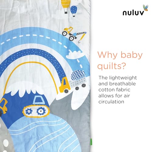 Nuluv Baby Blanket, Quilt for Baby Boys and Girls, 100% Cotton Blanket, Soft and Comfortable, Antimicrobial & Hypoallergenic Filling, 23x36 inches, for Kids Aged 0-9 Months, Transport Design