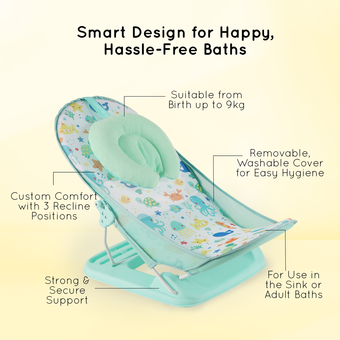Baby Bather For Newborn Mesh Foldable Bath Chair Infants 0-3 Months