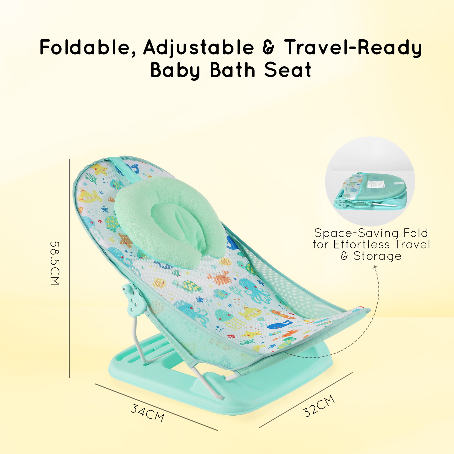 Baby Bather For Newborn Mesh Foldable Bath Chair Infants 0-3 Months