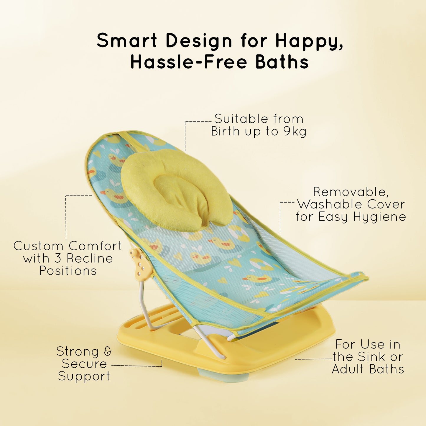 Baby Bather For Newborn Mesh Foldable Bath Chair Infants 0-3 Months