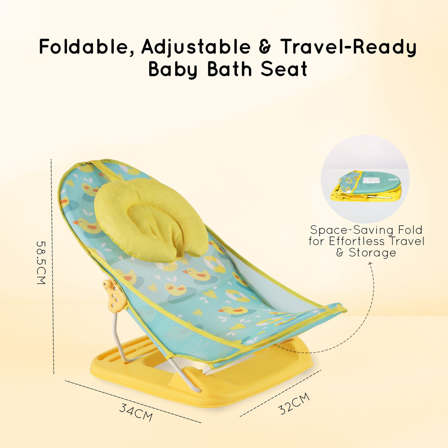 Baby Bather For Newborn Mesh Foldable Bath Chair Infants 0-3 Months