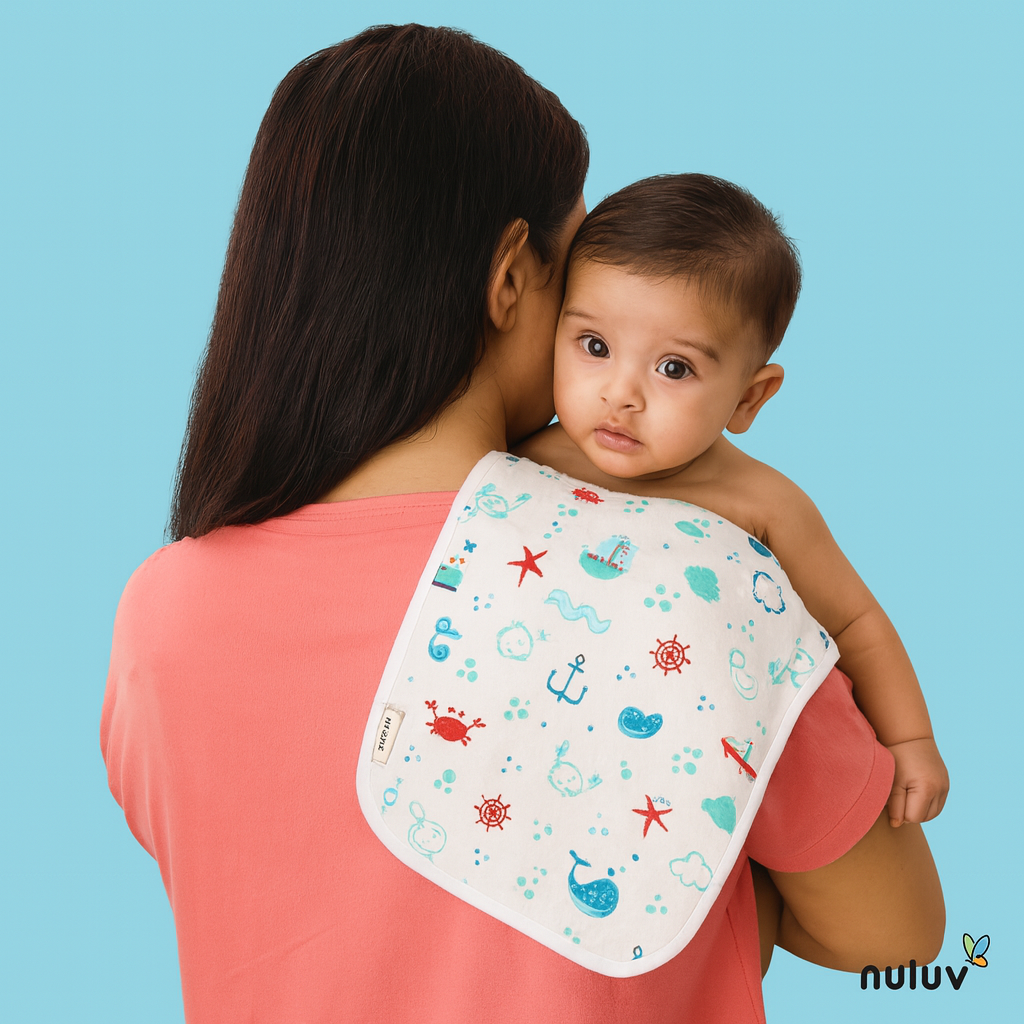 Nuluv Bamboo Cotton Burp Cloths, Soft & Gentle for Baby’s Sensitive Skin, Highly Absorbent & Quick-Dry, Reusable, Pack of 2