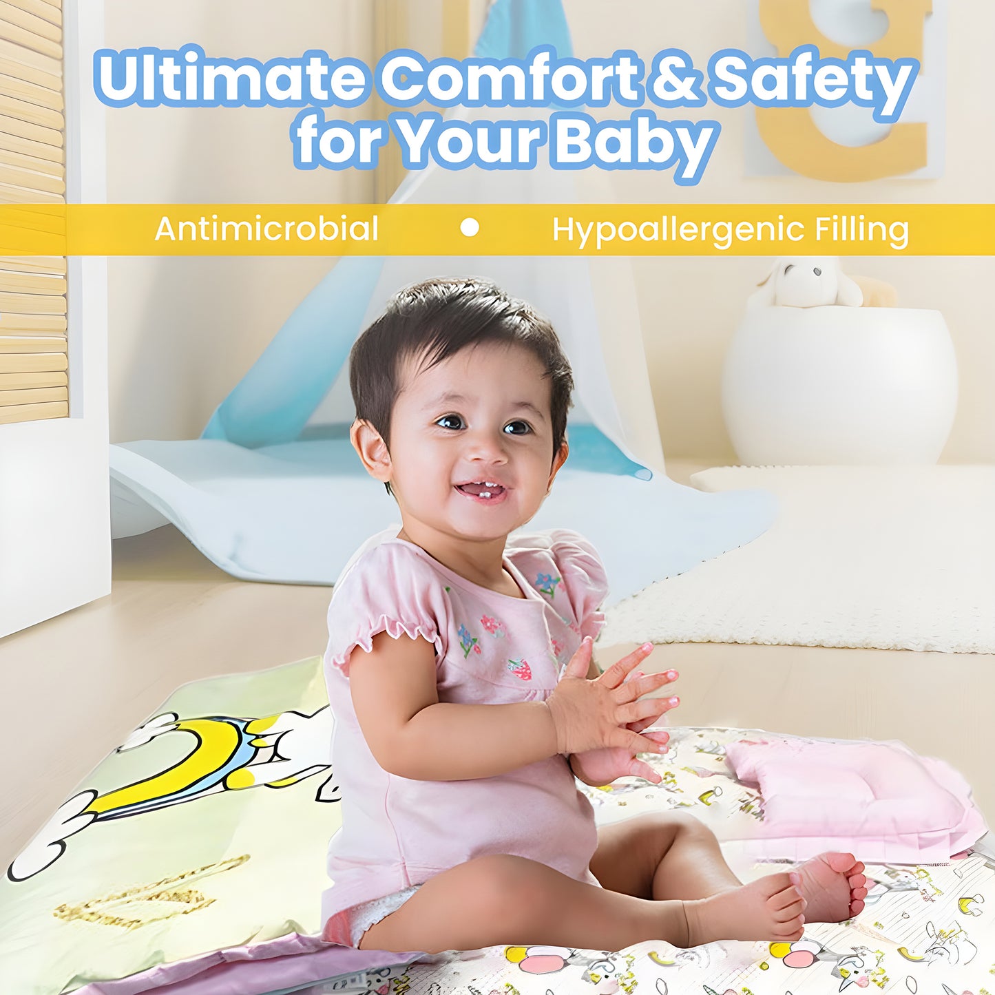 Nuluv 5 PC Baby Gadda Set, Soft and Breathable Cot Mattress Portable and Comfortable, Bedding Set for Infants upto 9 Months