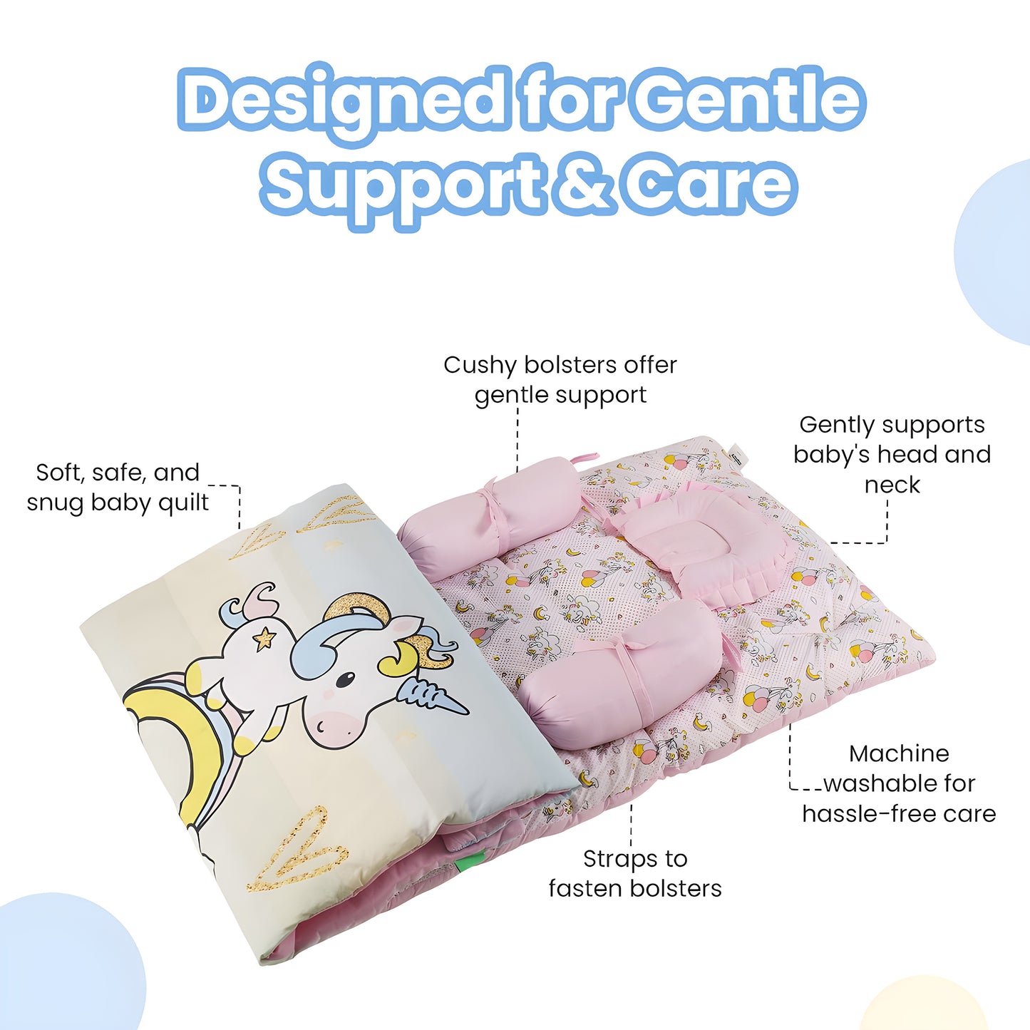 Nuluv 5 PC Baby Gadda Set, Soft and Breathable Cot Mattress Portable and Comfortable, Bedding Set for Infants upto 9 Months