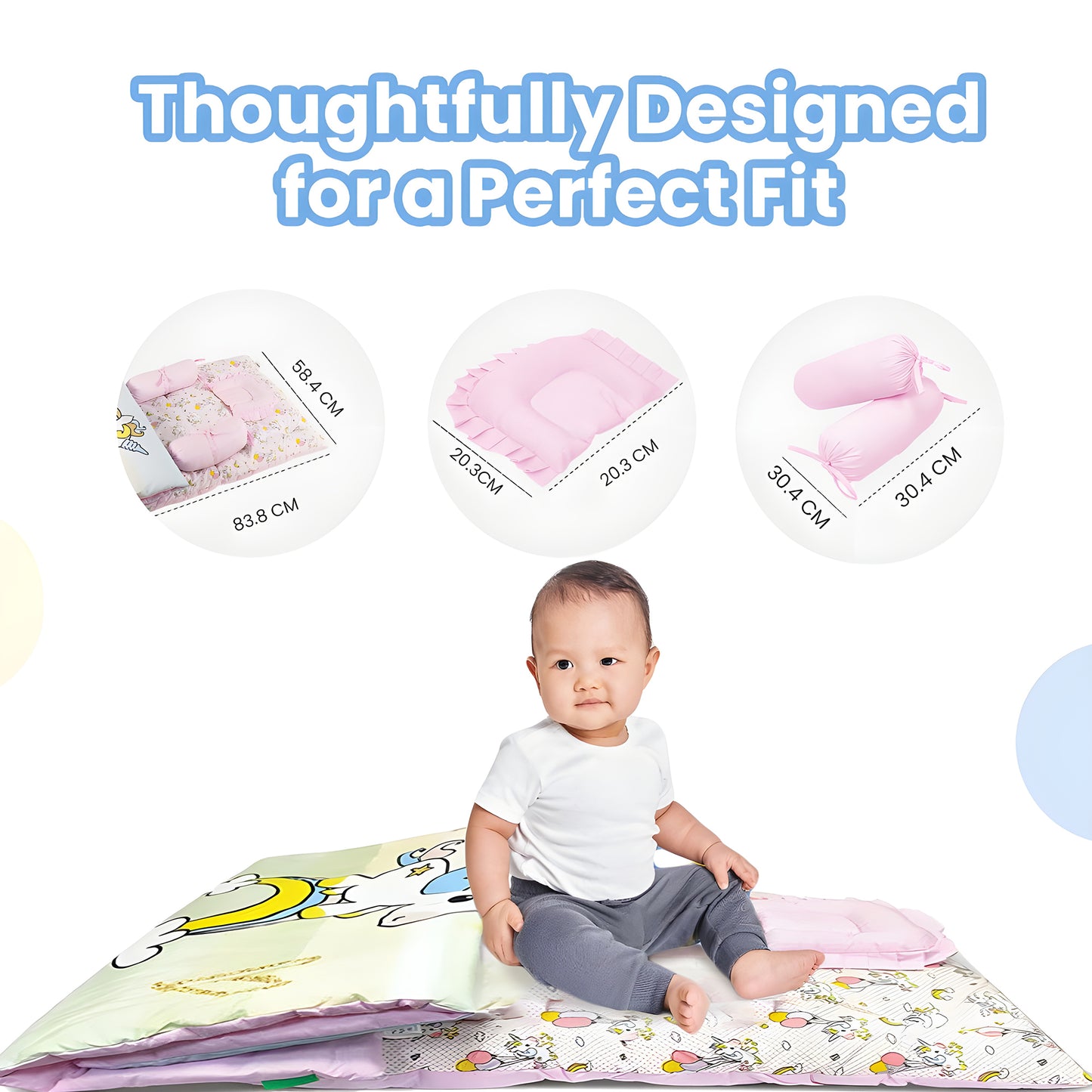 Nuluv 5 PC Baby Gadda Set, Soft and Breathable Cot Mattress Portable and Comfortable, Bedding Set for Infants upto 9 Months