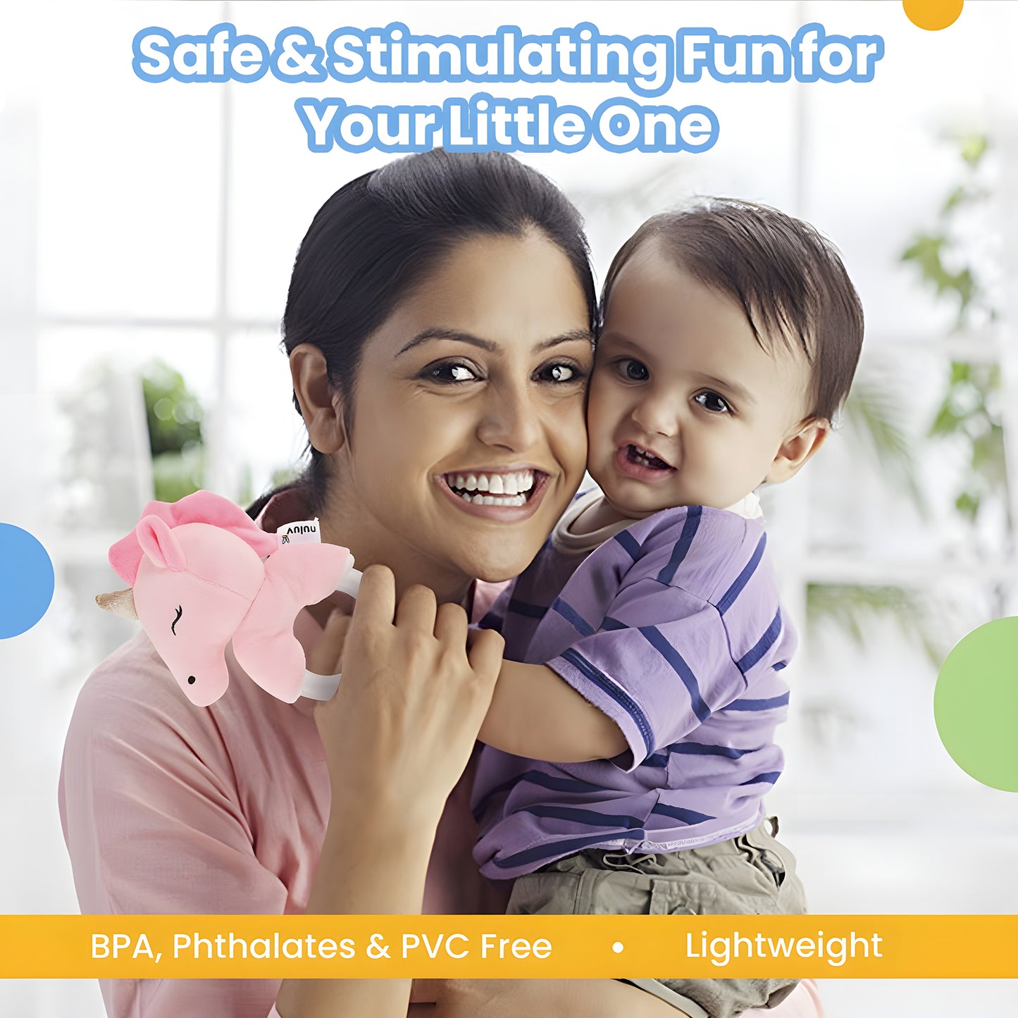 Nuluv Unicorn Ring Rattle Toy for Babies Soft Plush Sensory