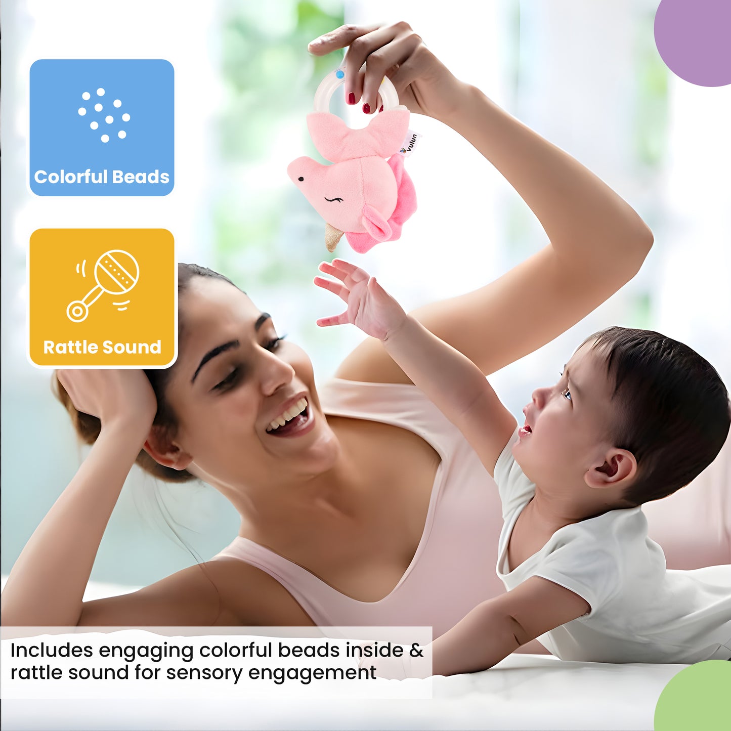 Nuluv Unicorn Ring Rattle Toy for Babies Soft Plush Sensory